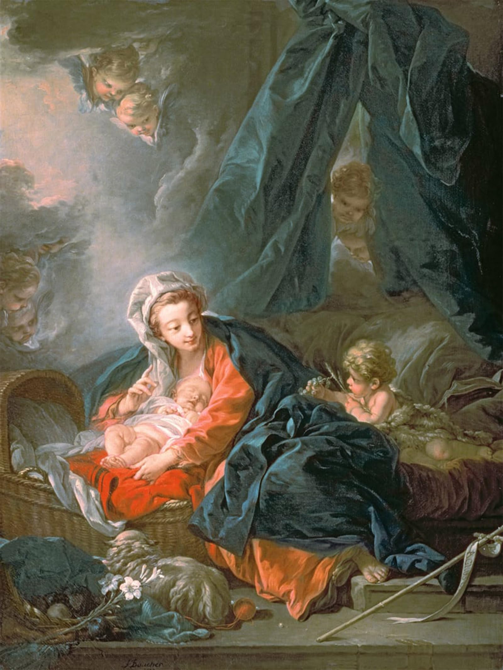 RZHRHJES Abstract Painting Poster Art Print Canvas Print Poster Lady and Child by François Boucher Landscape Canvas Painting for Office Decor 60x90cm