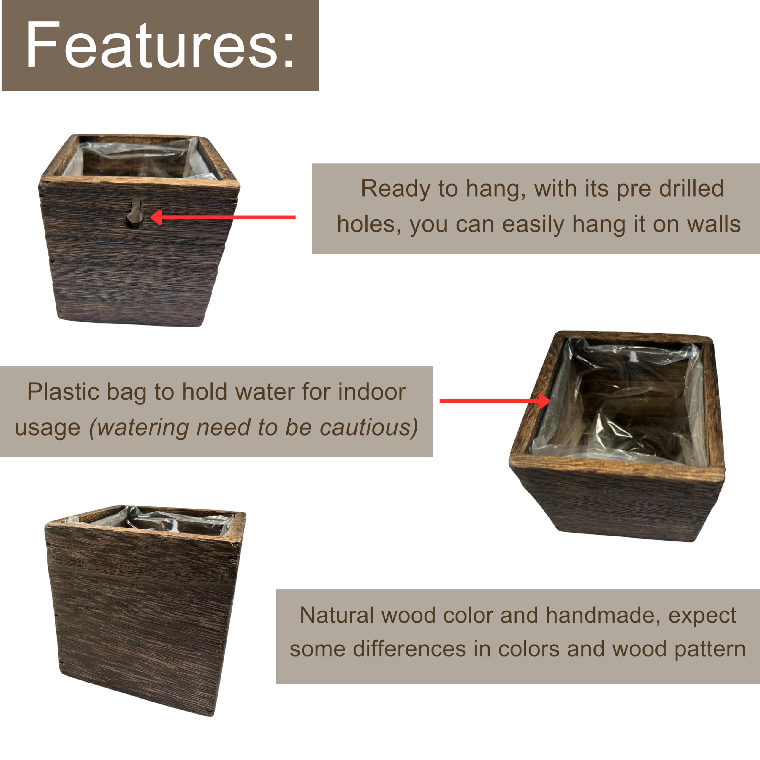 Amazon.co.jp: LaLaGreen 木製プランターボックス 植物用 (4x4インチ