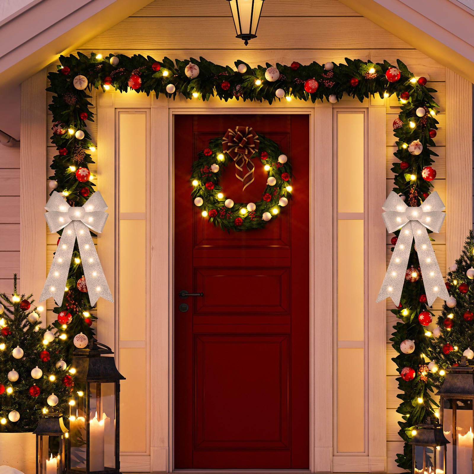 Amazon.co.jp: クリスマス LED リース リボン 大型 24 x 12インチ