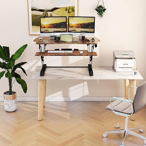 Miniatura 4 de Lubvlook Convertidor de escritorio de pie, elevador de escritorio ajustable de 40 pulgadas de altura para monitores duales con bandeja para teclado,