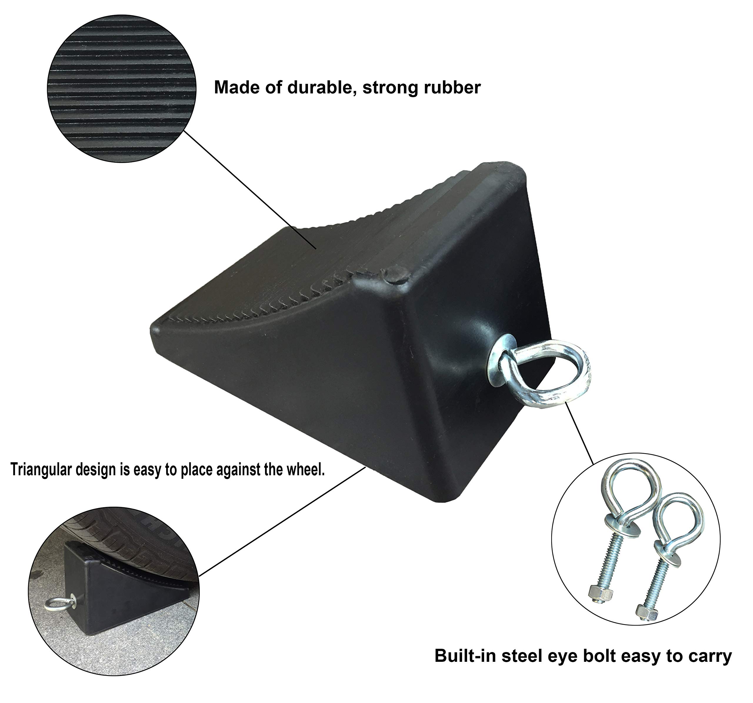 Buy HOXWELL 2 Pack Solid Rubber Wheel Chocks with Eyebolt, Premium