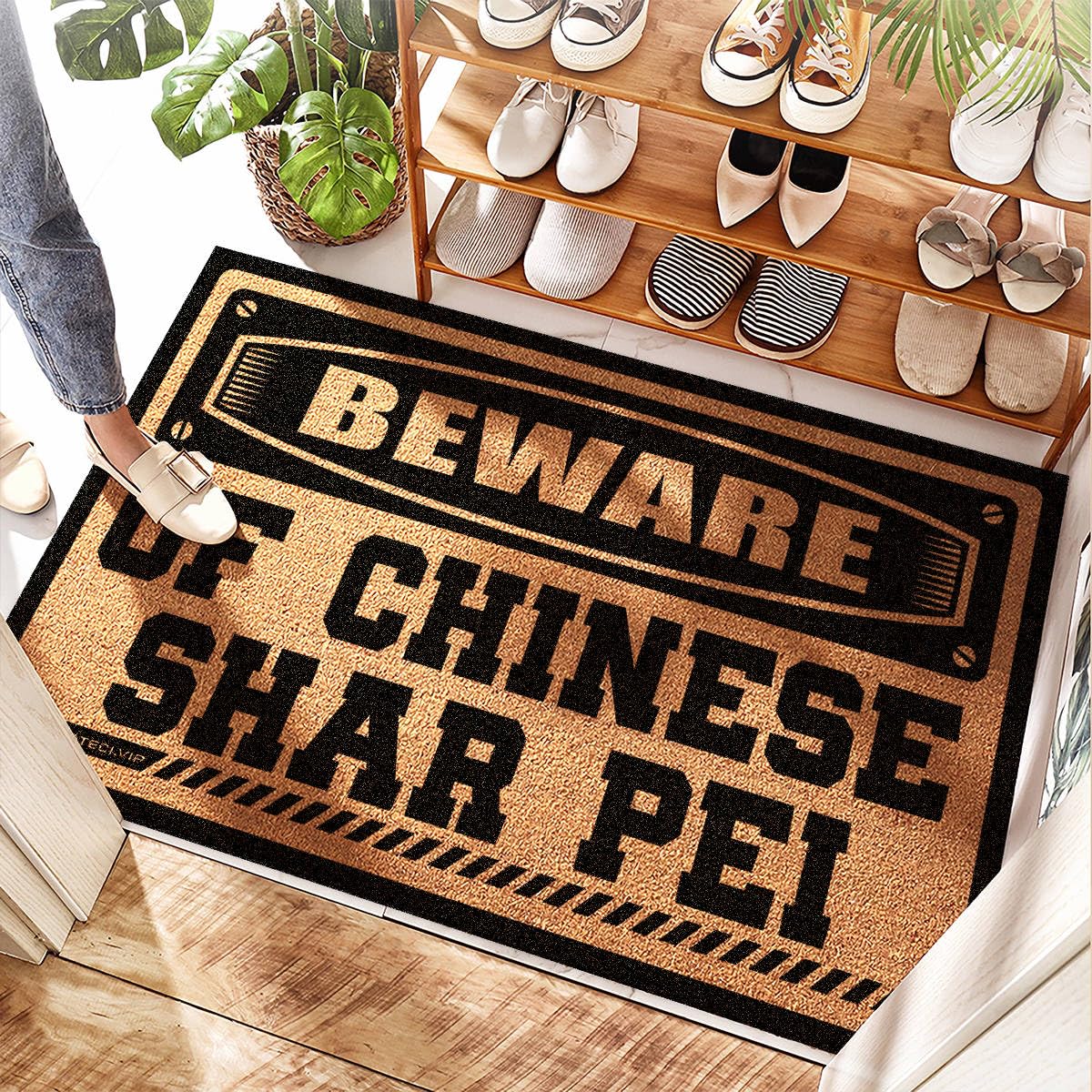 Tapis entrée lavable Shar Pei anti-salissure pour cuisine et porte 65 x 90