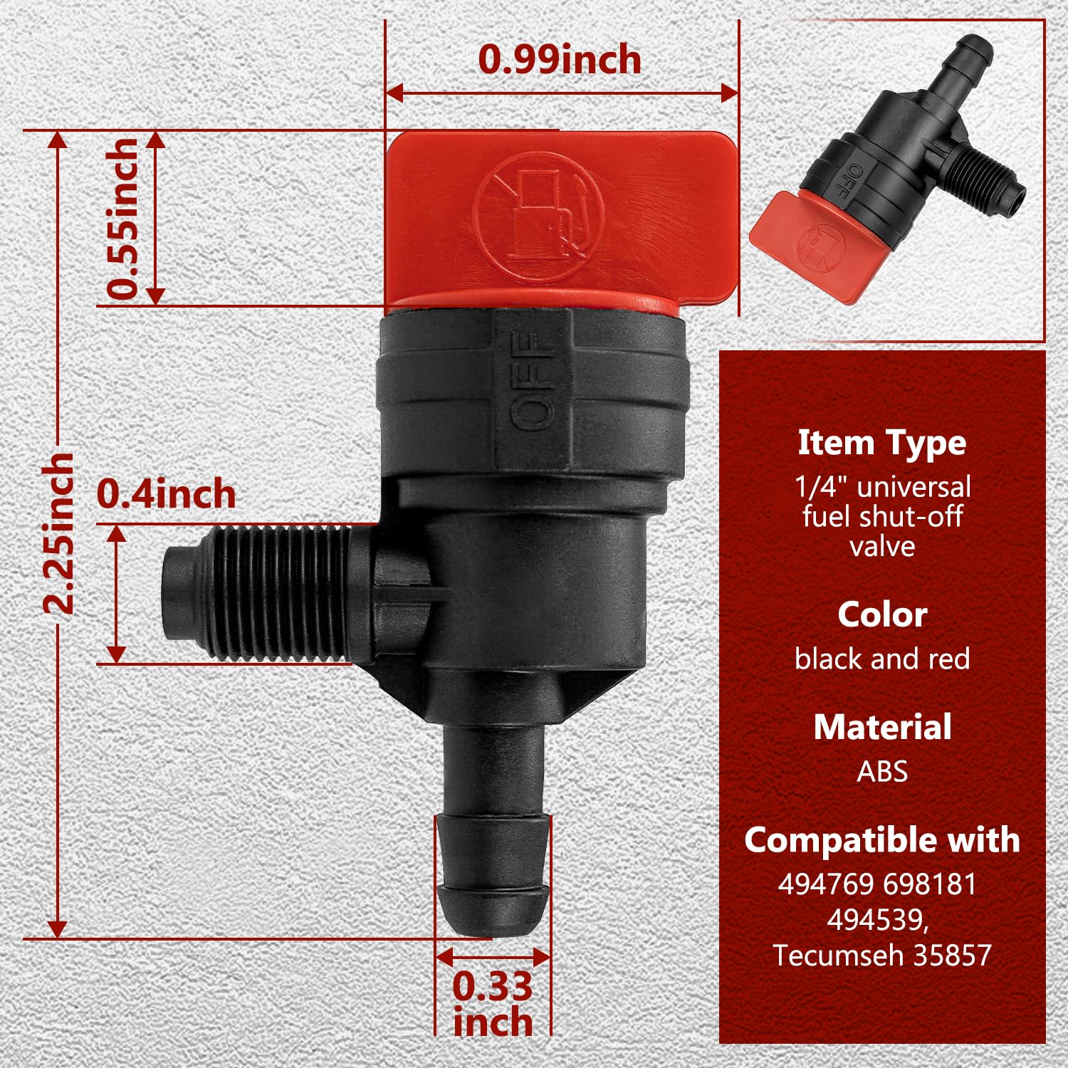 MaxLLTo Repuesto 399517 396224 698182 Válvula de apagado de combustible compatible con Briggs & Stratton para cortacésped de línea de combustible de 1/4 pulgadas de identificación, paquete de 1