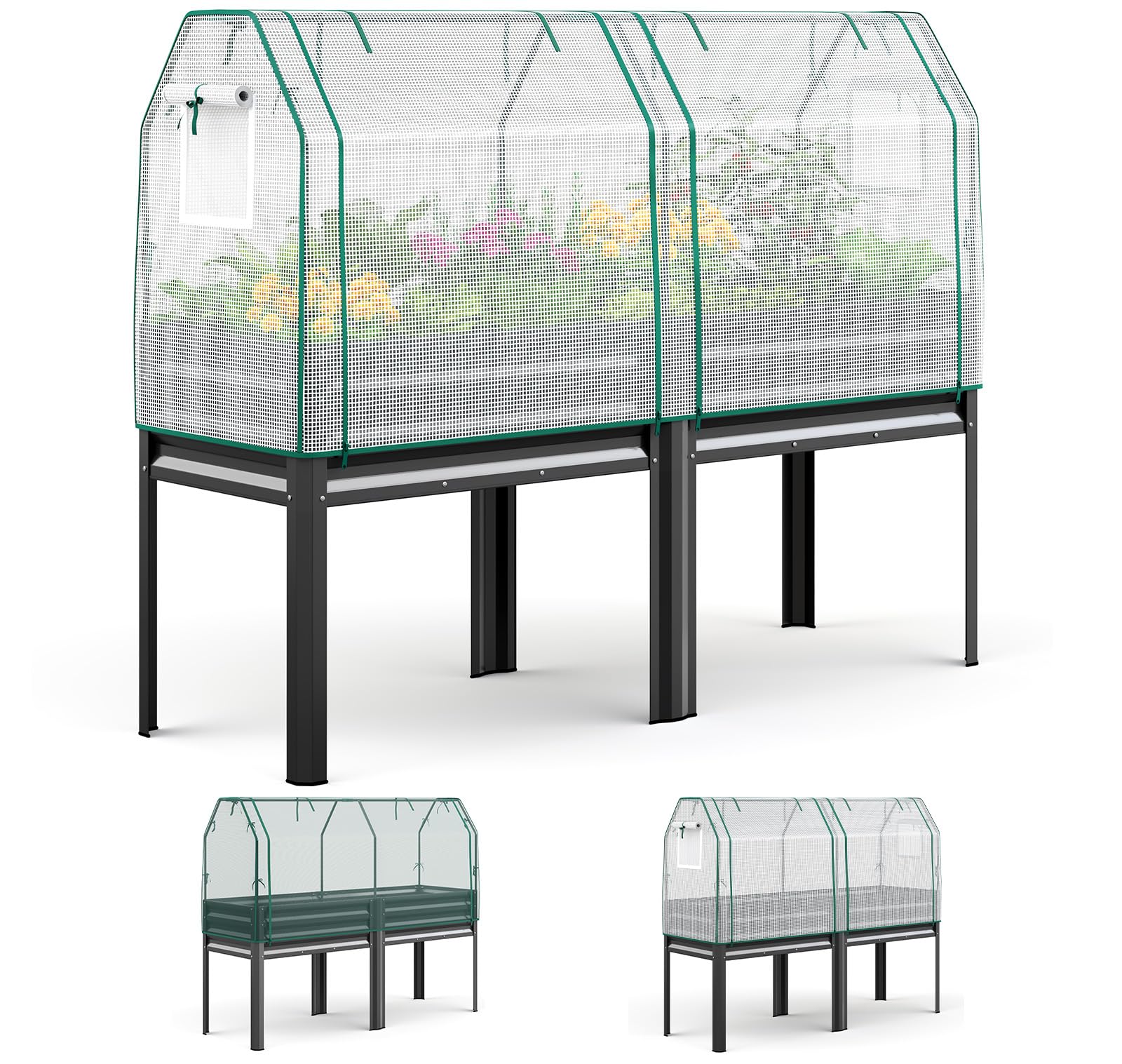 king bird large raised garden bed with cover & netting galvanized elevated planter box with legs 72×23×55 in for backyard, patio, balcony, 700lb capacity, dark grey