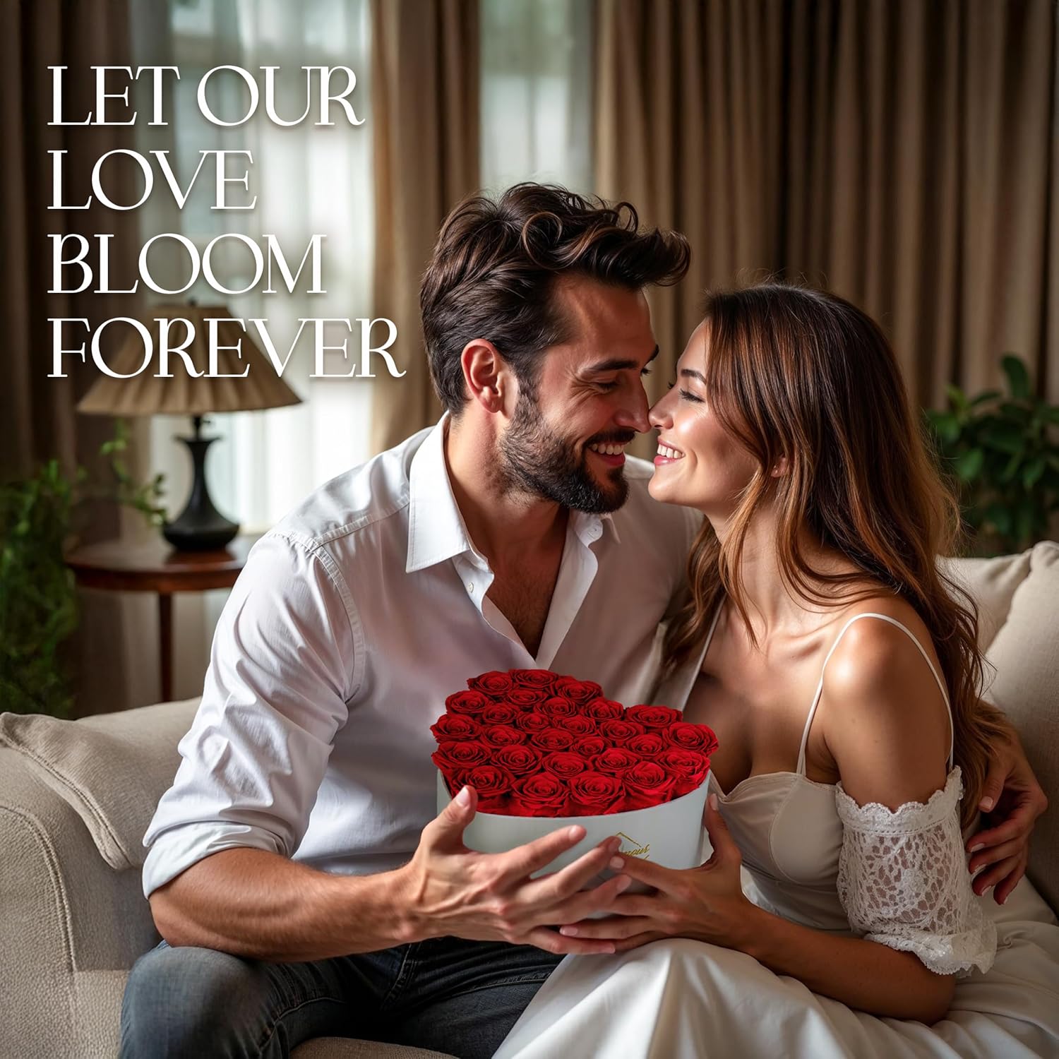 GLAMOUR BOUTIQUE Preserved Roses in a Box - Gifts for Her, Wife & Mom, Rose Flowers Forever Decor for Birthday Gift, Get Well Flower Bouquet Cased in White Box with Cover - Red - 27 (Color-Treated) - Image 3