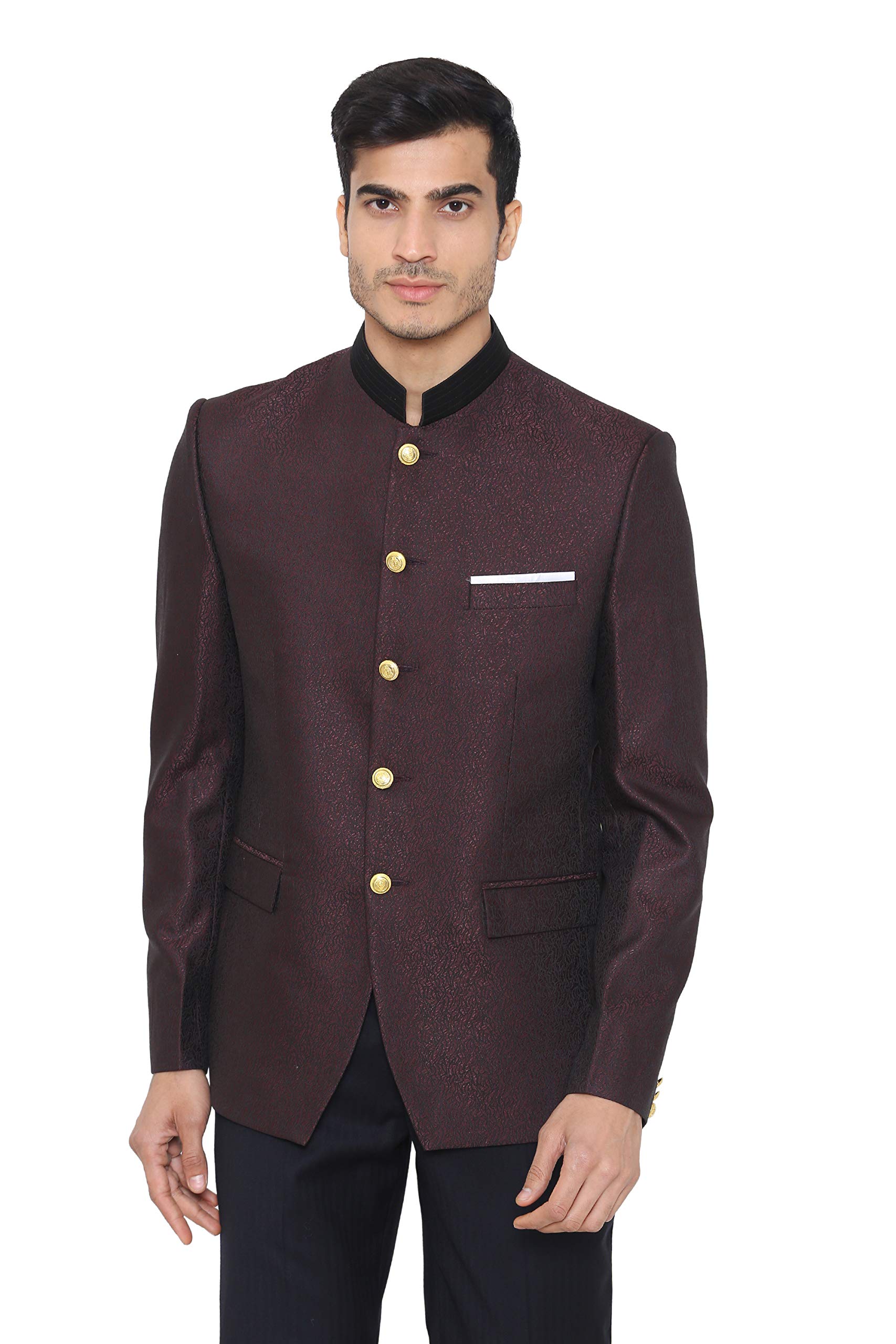 wintage Men's Jacquard Grandad Bandhgala Coat Nehru Modi Blazer : Red-picture-0