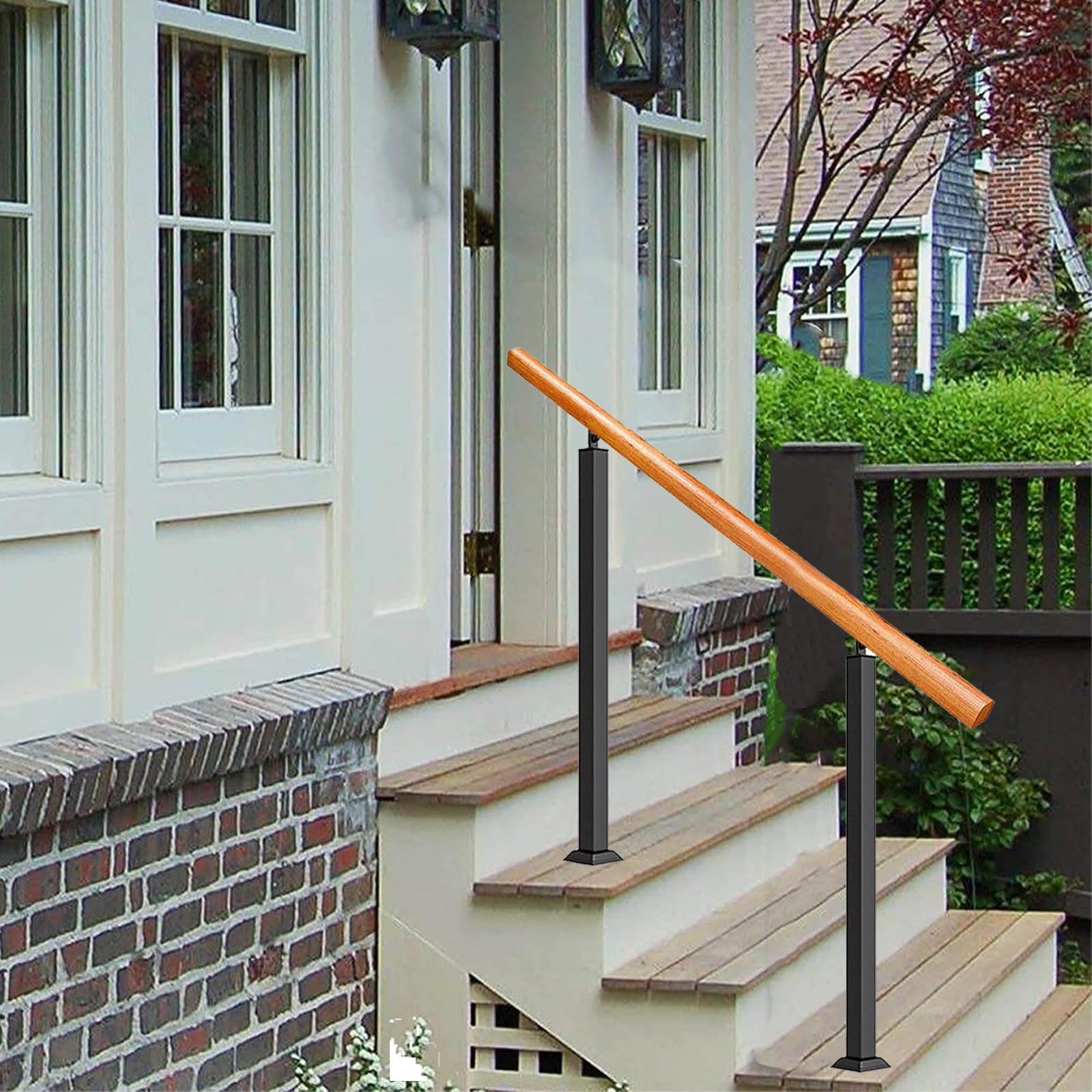 Gyeqxkt Svart Adjustable Wooden Outdoor Stair Railingnonslip Safety Handrail For 13 Steps With Installation Kit For Concrete/Wood/Brick – Height: 85Cm Length: 160Cm Black Color