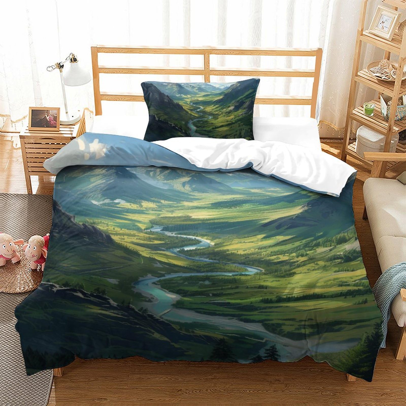 Housse de couette 3 pièces rivière 3D en microfibre pour un lit simple facile à entretenir