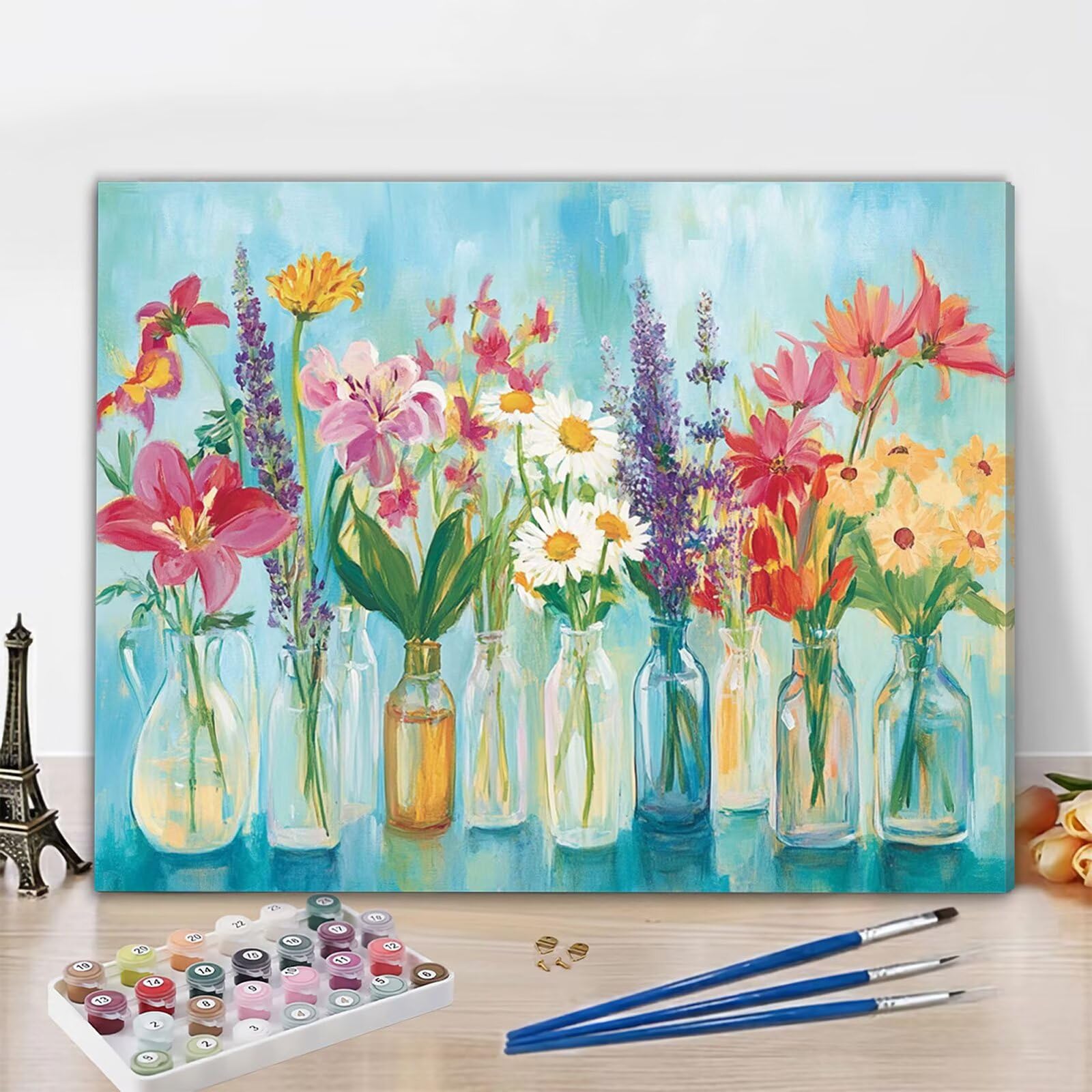 Malowanie według numerów dla dorosłych wazon malowanie według numerów kwiat Paint by Numbers Hobby Kreatywne DIY zestawy do malowania olejnego na płótnie, dekoracje damskie prezent 60 x 90 cm bez ramy