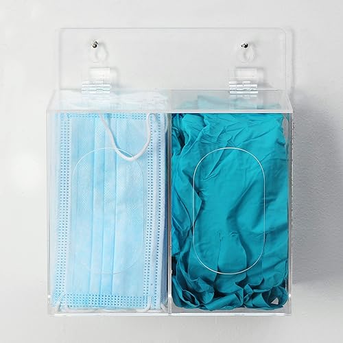 Miniatura 7 de MyGift Caja de almacenamiento de máscara facial personal de acrílico transparente premium, contenedor dispensador de guantes desechable montado en