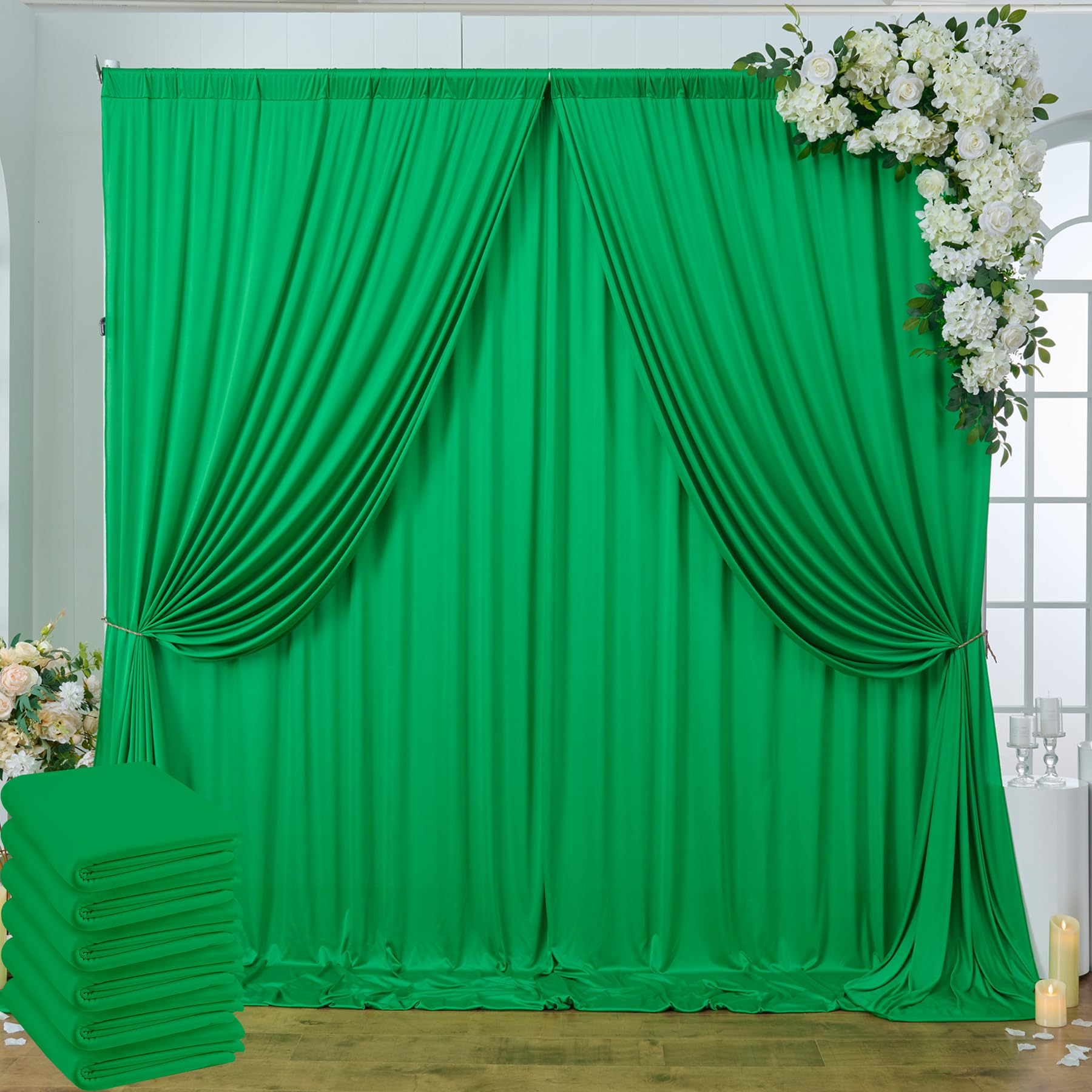 Photo 1 of 30 ft x 10ft Wrinkle Free Green Backdrop Curtain for Parties, 6 Panels 5x10ft Silky Polyester Green Backdrop Drapes Photo Back Drop Cloth for Wedding Birthday Baby Shower Photography Background