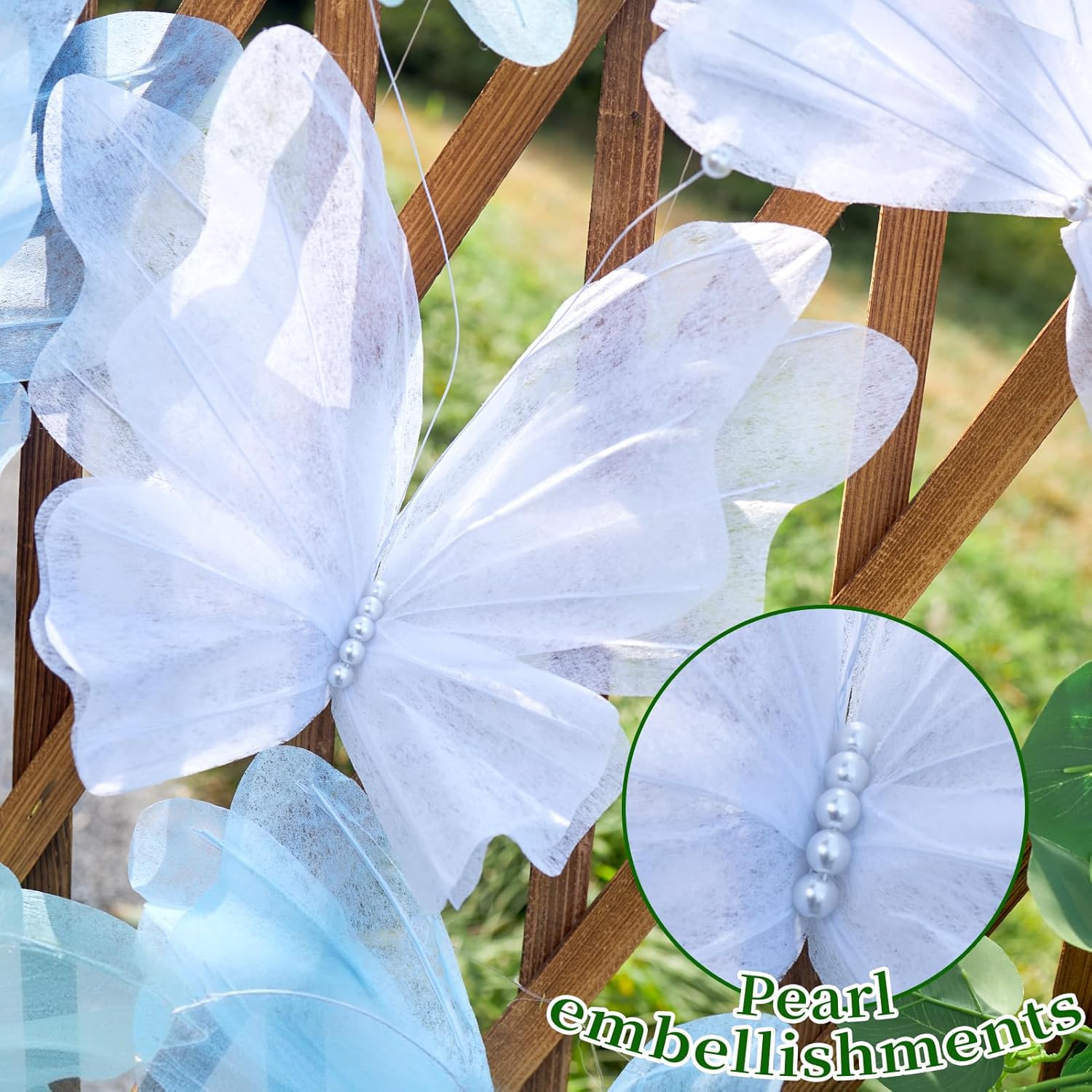 SUNBEAUTY 6 Pcs Large Butterflies Decoration 20"&12" 3D Mariposas Grandes Para Decor Blue White Big Butterfly Party Hanging Butterfly Set for Baby Shower Fairy First Birthday Wedding Girls Women Decor