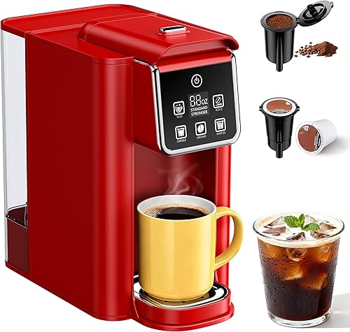 SHARDOR Cafetera de una sola porción, máquina de café caliente y helado para taza K y molidos, tamaños de preparación de 6 a 14 onzas, tanque de
