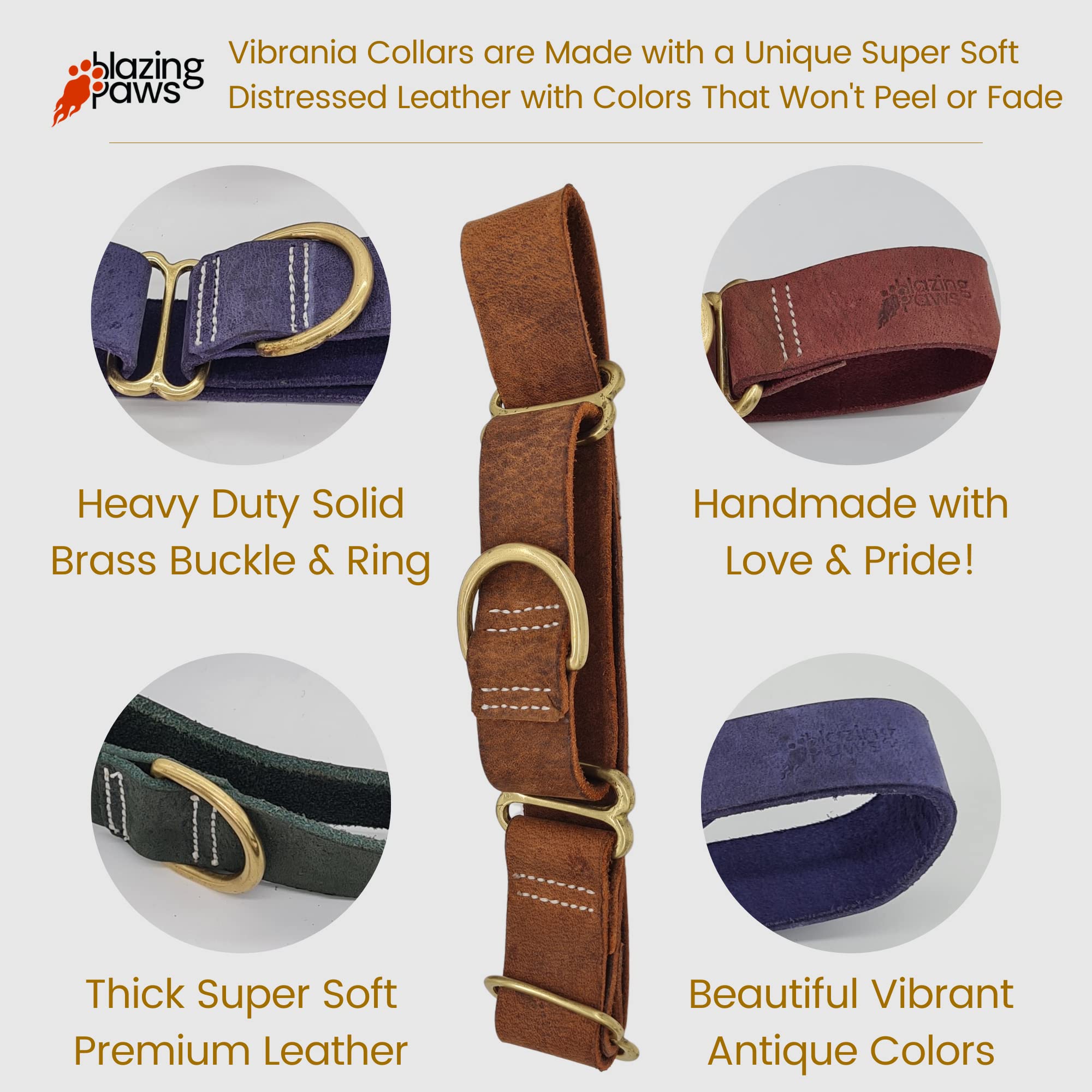Vibrington Martingale - Collar de cuero para perro, sin cordones, ajustable, para perros grandes XL XXL, 1.5 pulgadas de ancho en tonos coloridos de cuero envejecido grueso (rojo cereza