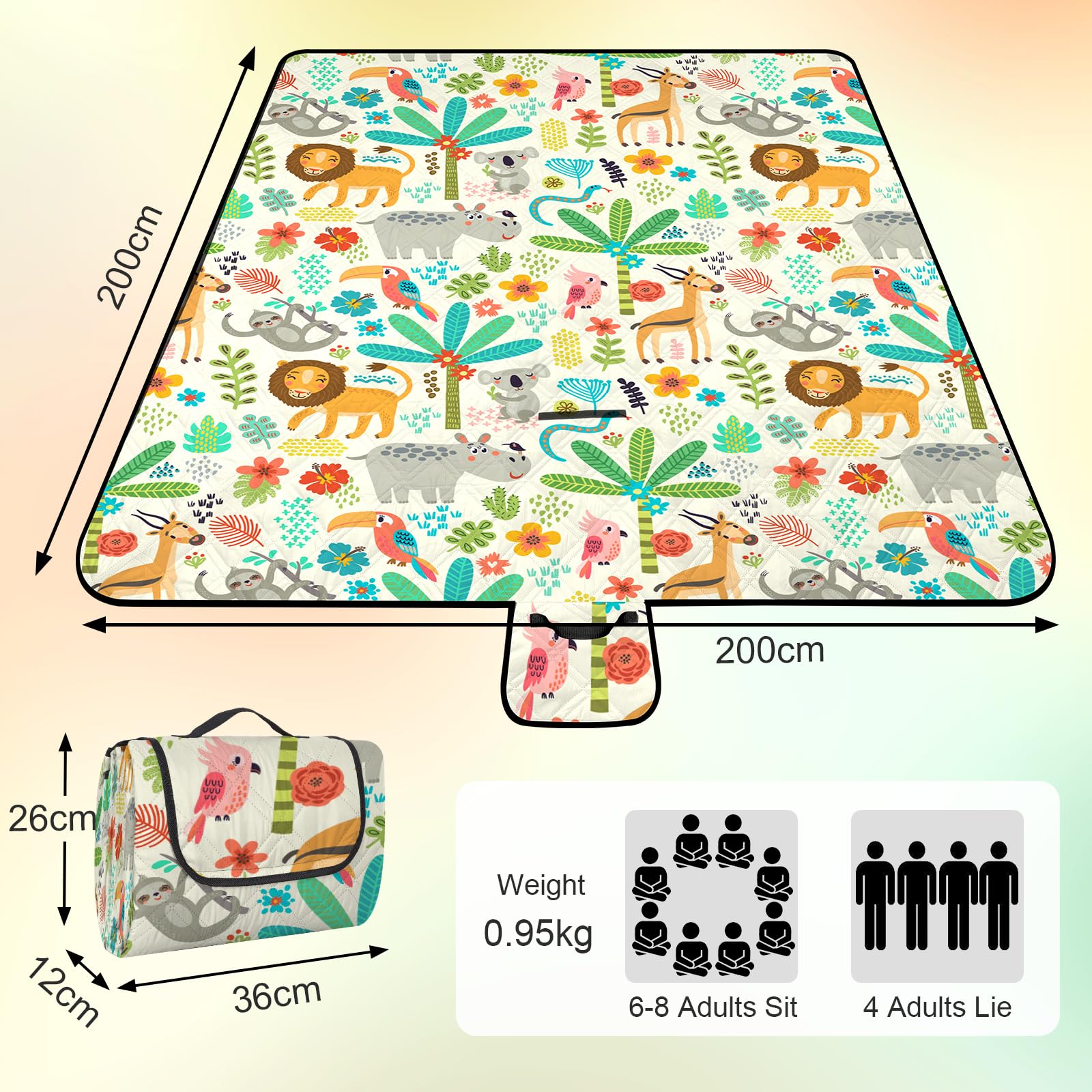 Grande coperta da picnic da zoo impermeabile pieghevole, 200x200 cm Coperte da esterno portatile compatto tappeto erboso accessori da campeggio per spiaggia viaggi a prova di sabbia