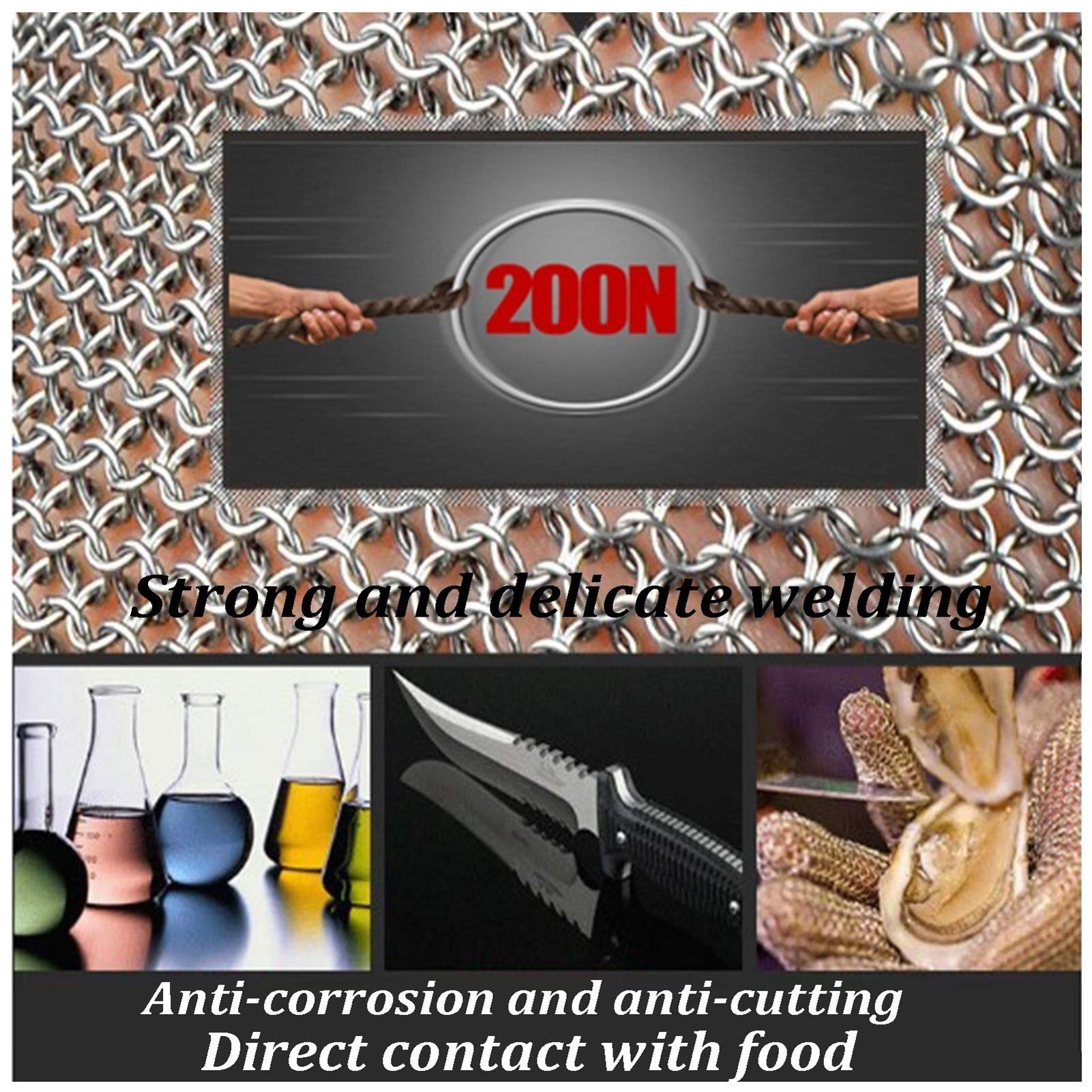 Guantes Anticortes, Guantes Resistentes a Cortes de Acero 304L, de Seguridad en la Cocina, para Cortar Piel y Carne de ostras, para Uso en Zurdos y diestros.