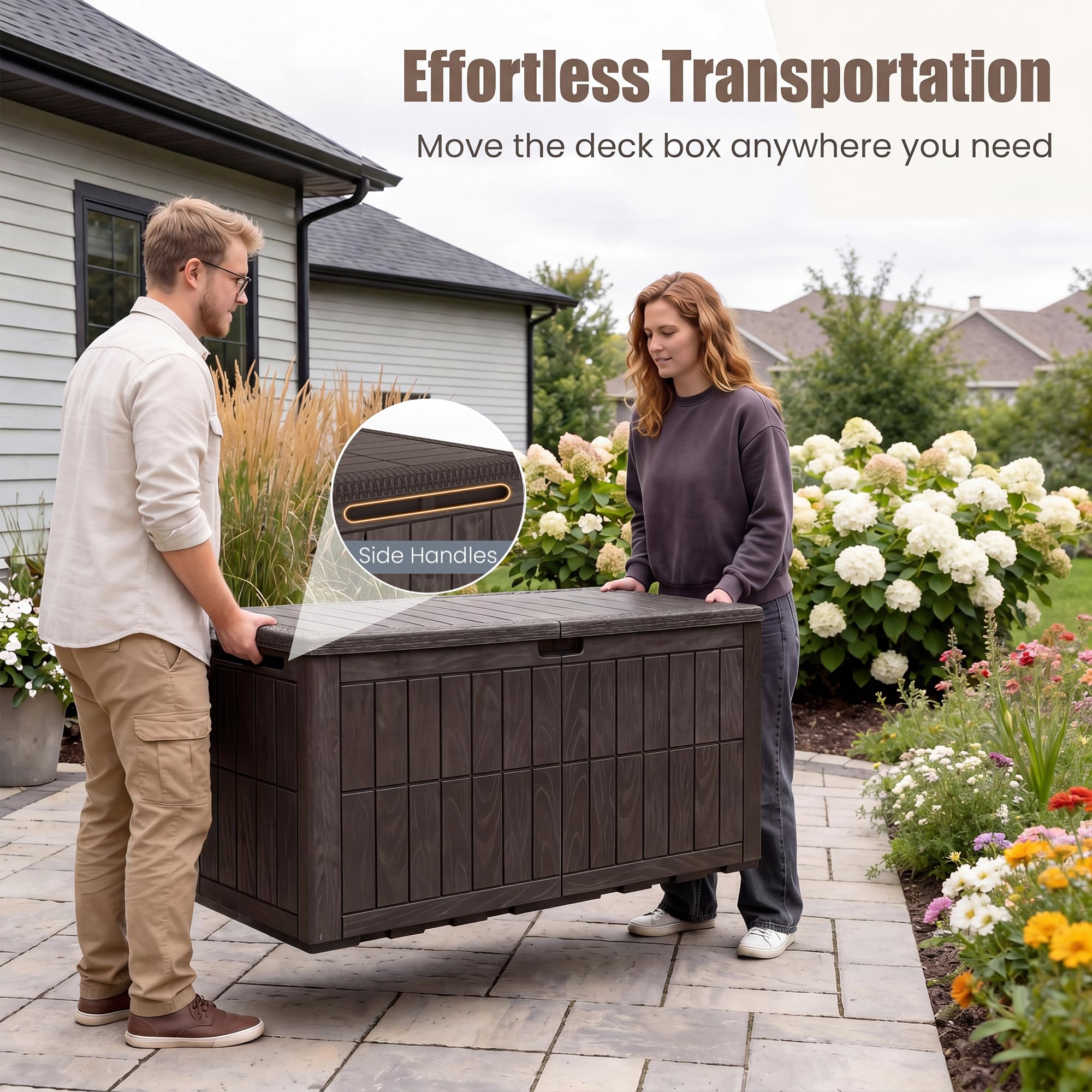 RELAX4LIFE Gartenbox wetterfest, 440 L Auflagenbox mit abschließbarem Deckel, Aufbewahrungsbox mit Stauraum, Kissenbox Outdoor wasserdicht, Auflagentruhe für Garten Balkon Terrasse, bis 245 kg, Braun