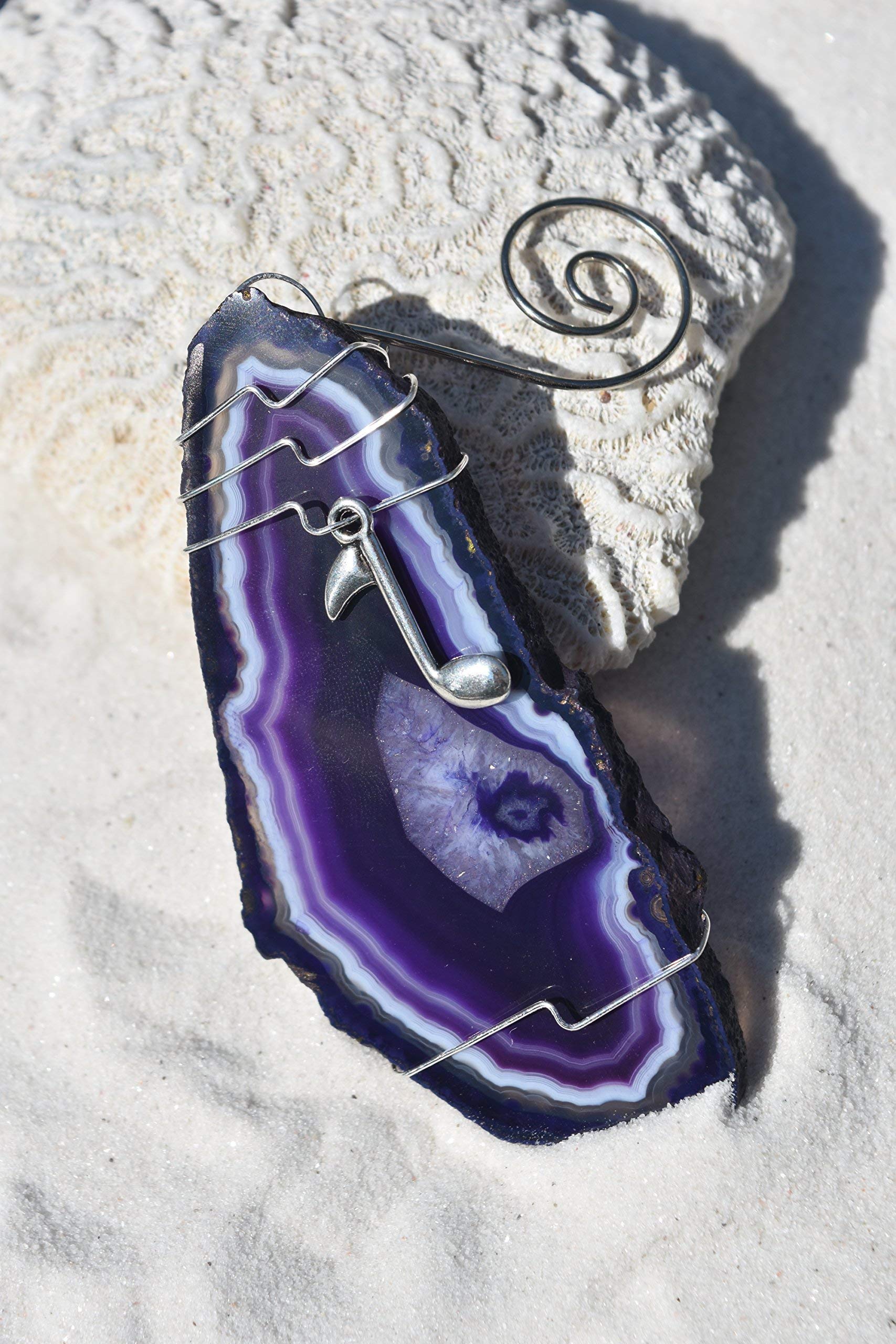 Musical Note on a Purple Agate Slice Ornament - Made to Order