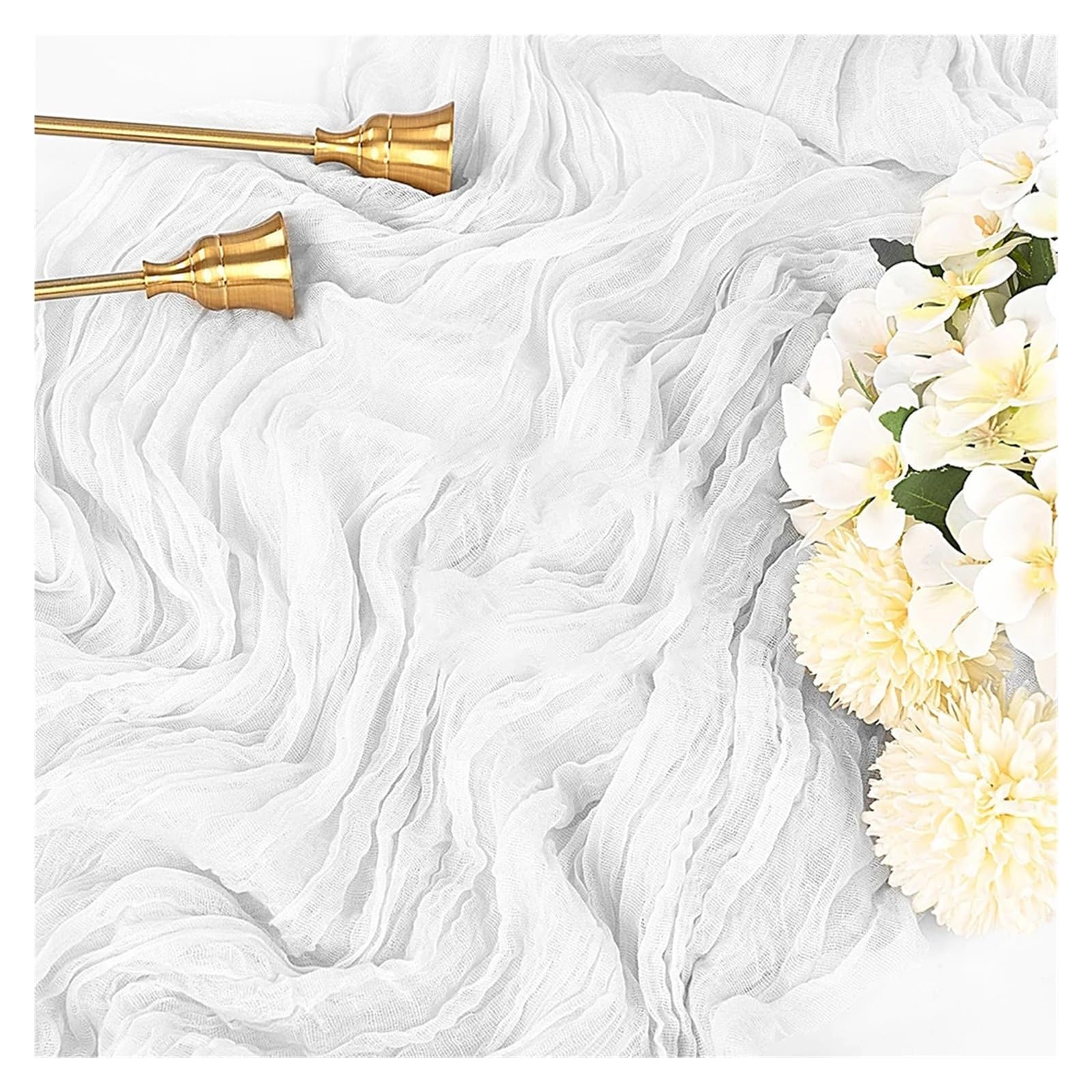 Chiffon Table Runner Table Runner Semi Sheer Fabric Cheese Cloth Party Wedding Bridal Shower Decor(White,90x180cm)