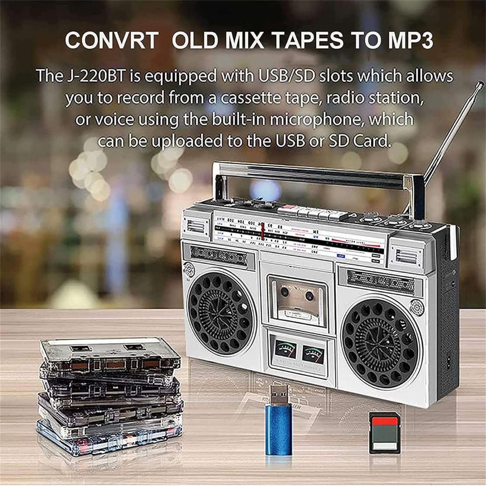 Registratore Portatile Per Cassette, Lettore CD, Boombox Bluetooth Retrò Anni '80 Con Radio AM/FM, Converte Cassette In USB/SD, Supporta Ingresso SD/USB, Per Viaggi In Famiglia