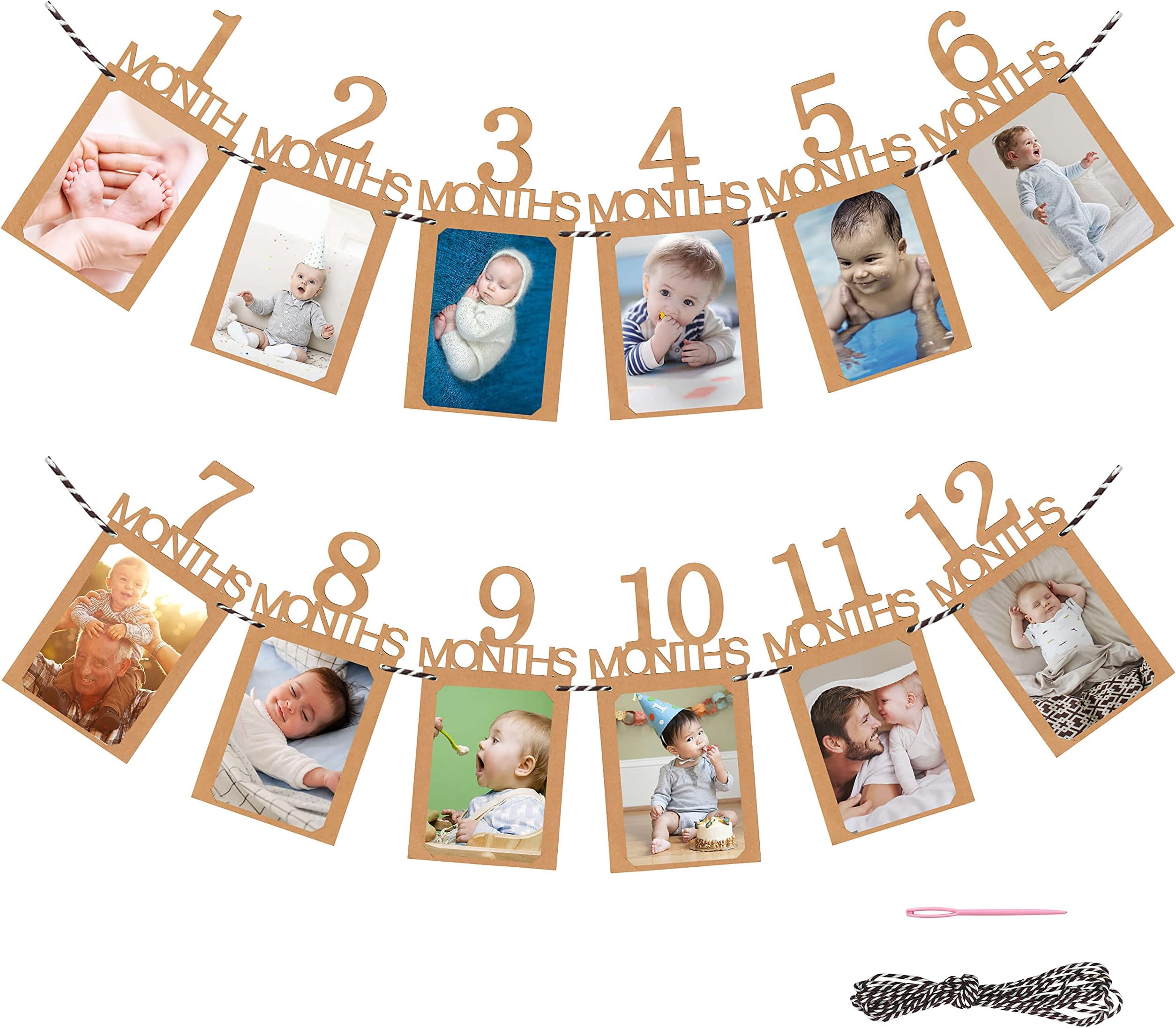 CZ Play®✮ Birthday Garland 1 year|1 to 12 Months Photo Card Garland Month by Month Baby Decoration Birthday Girl/Boy 1 Year-Banner Birthday Banner 1 Year in Kraft Paper