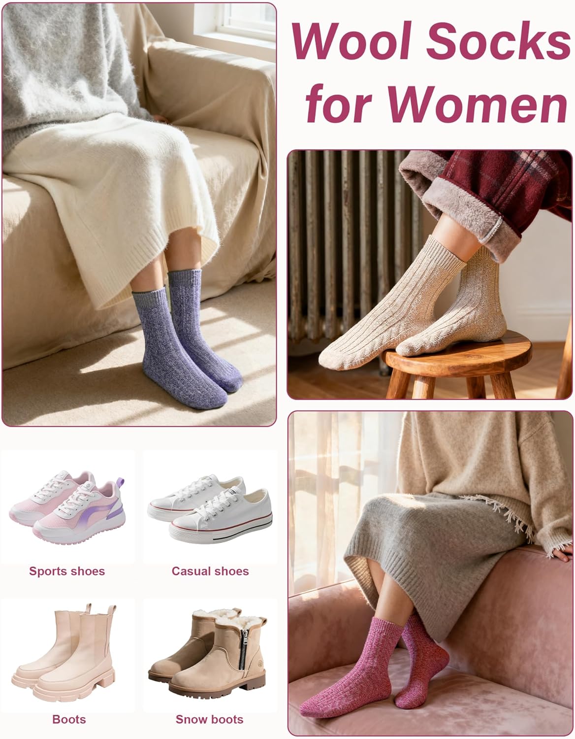 Loritta Wool Socks for Women Warm Winter Socks Knit Crew Calf Hiking Boot Sock Stocking Stuffers Gifts - Image 7