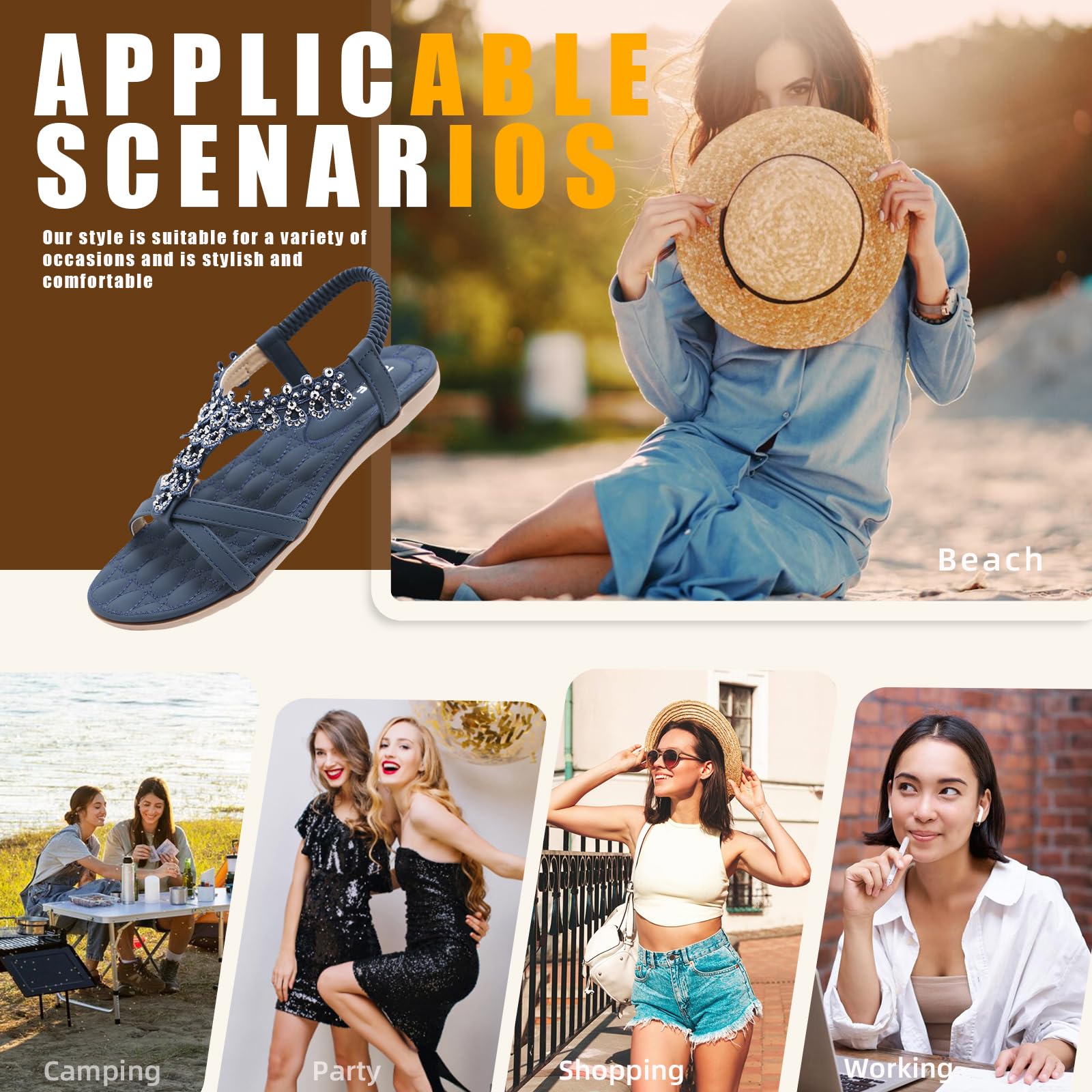 Acfoda Sandales Femme Été Confortable Plates Bohême Sandals | Sandalette et Mules,Mode Plage Tongs,Léger Chaussures,Orthopédique,Nus Pieds