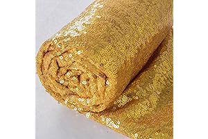 Tela de Lentejuelas por Metro, Brillante Tejido para Manteles y Decoración (Dorado)