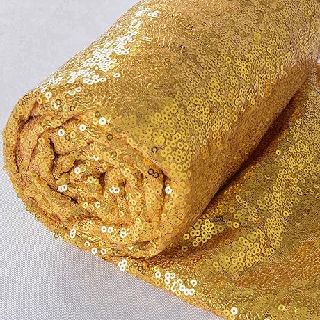 Tela de Lentejuelas por Metro, Brillante Tejido para Manteles y Decoración (Dorado)