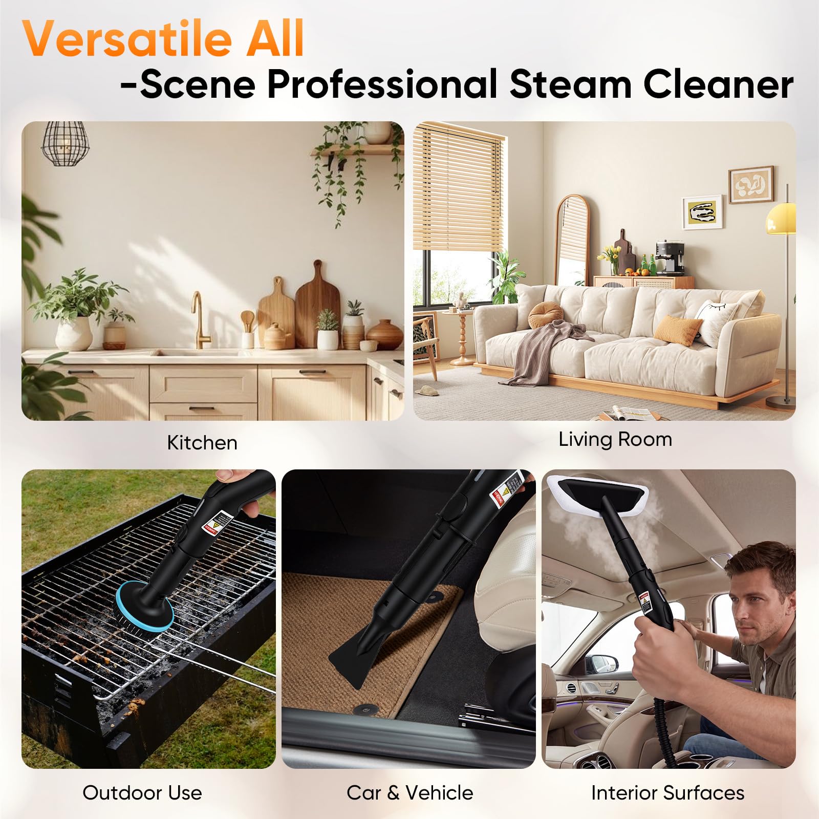 Dampfreiniger Handgerät 2500W, Steam Cleaner mit 1800ML Wassertank, Tragbarer Dampfreiniger 4Bar Hochdruck, 105°C Heißdampf, Handdampfreiniger für Küche, Bad, Fenster, Polster, Auto, ohne Chemie