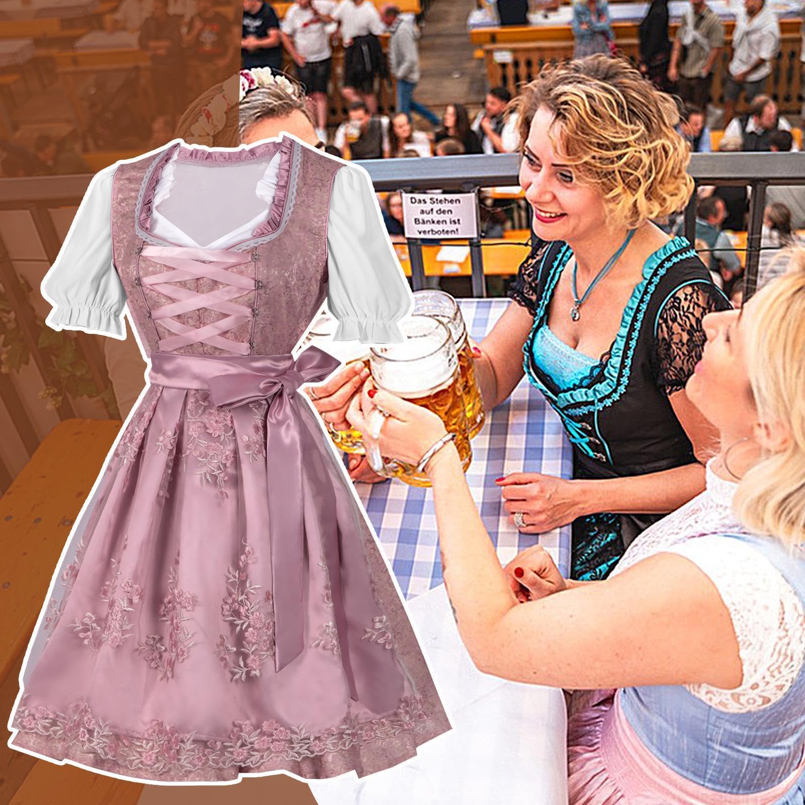 Niemiecki Strój Damski Z Fartuchem Halloween Bawarski Strój Pokojówki | Klasyczna Sukienka Dirndl Piwnej Dziewczyny Na Boże Narodzenie, Bal Maskowy, Sesje Zdjęciowe, Wydarzenia I Imprezy