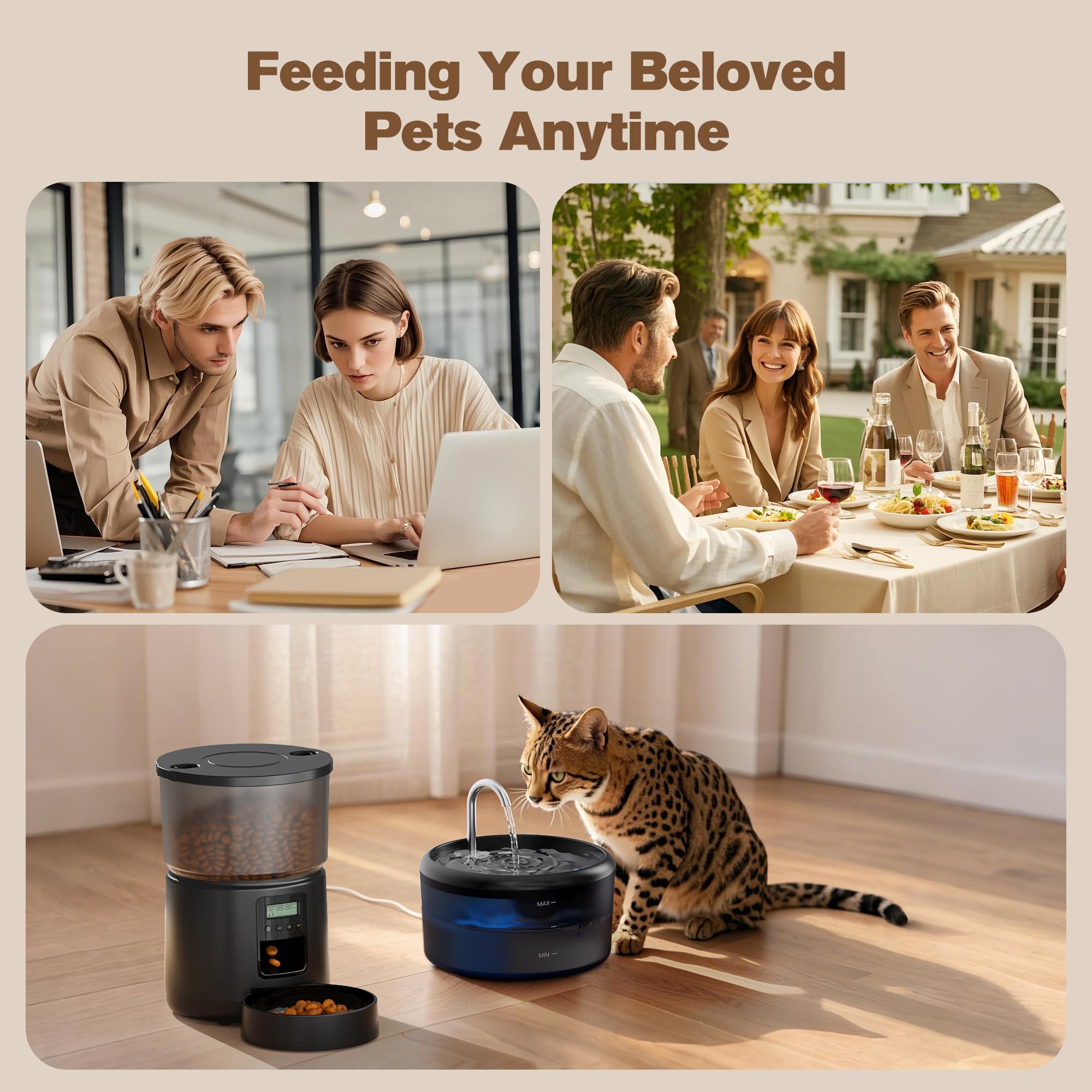 Distributore Automatico Cibo Gatti e Fontanella: Dispenser Cibo Gatto e Fontanella per Gatti - Mangiatoia Cani Timer Programmabile 1-6 Pasti - 3L Dosatore Crocchette e 2.4L Fontana Acqua Gatto 2 in 1