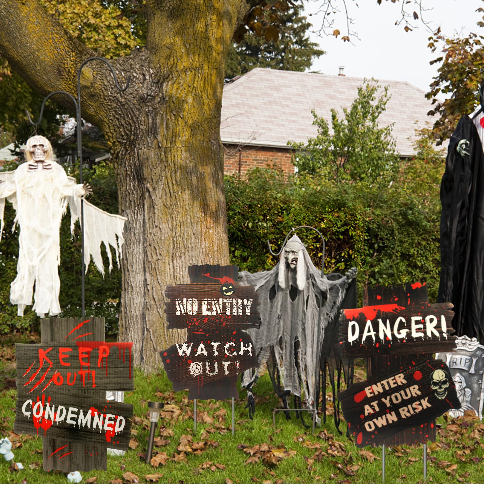 AOKITO 3 señales de peligro para Halloween, advertencias onduladas exteriores