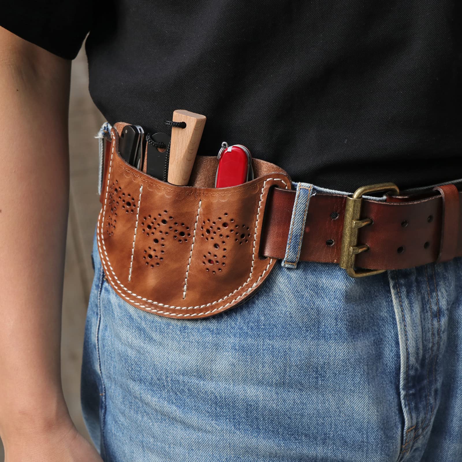TOURBON Leder Taschenmesser Gürteltasche 3 Slots EDC Multitool Organizer Scheide Stifthalter