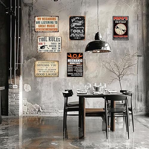 Miniatura 5 de Letreros de garaje para hombres, decoración de tienda de mecánicos, divertidas, regla de metal, letreros de estaño para papá, regalos de garaje,
