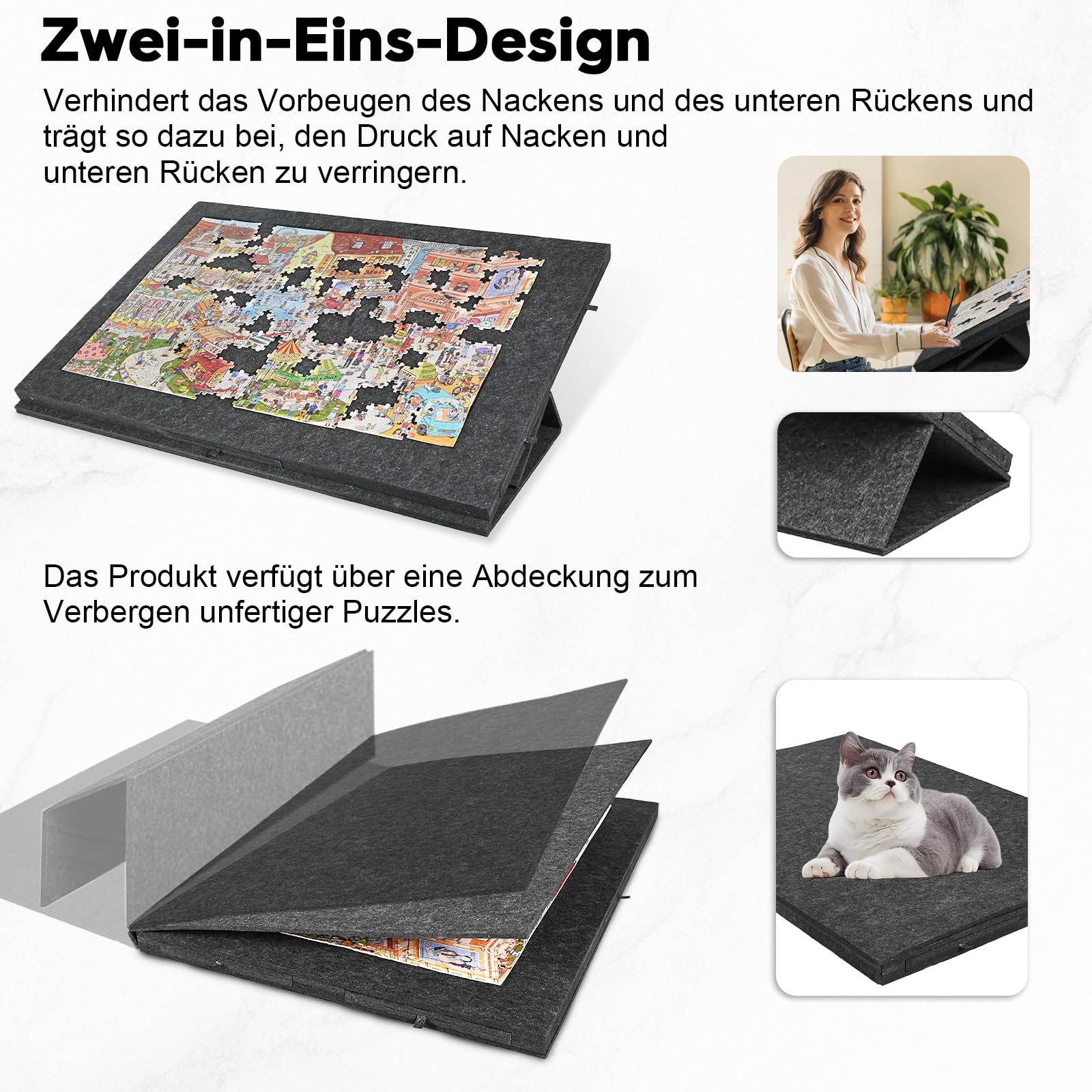 Kippbares Puzzlebrett Mit 2-In-1-StäNder Und Abdeckung, Ultraleichter Puzzletisch Aus Filz, Tragbarer Puzzletisch Mit 6 Schubladen, Bis Zu 1000 Puzzles