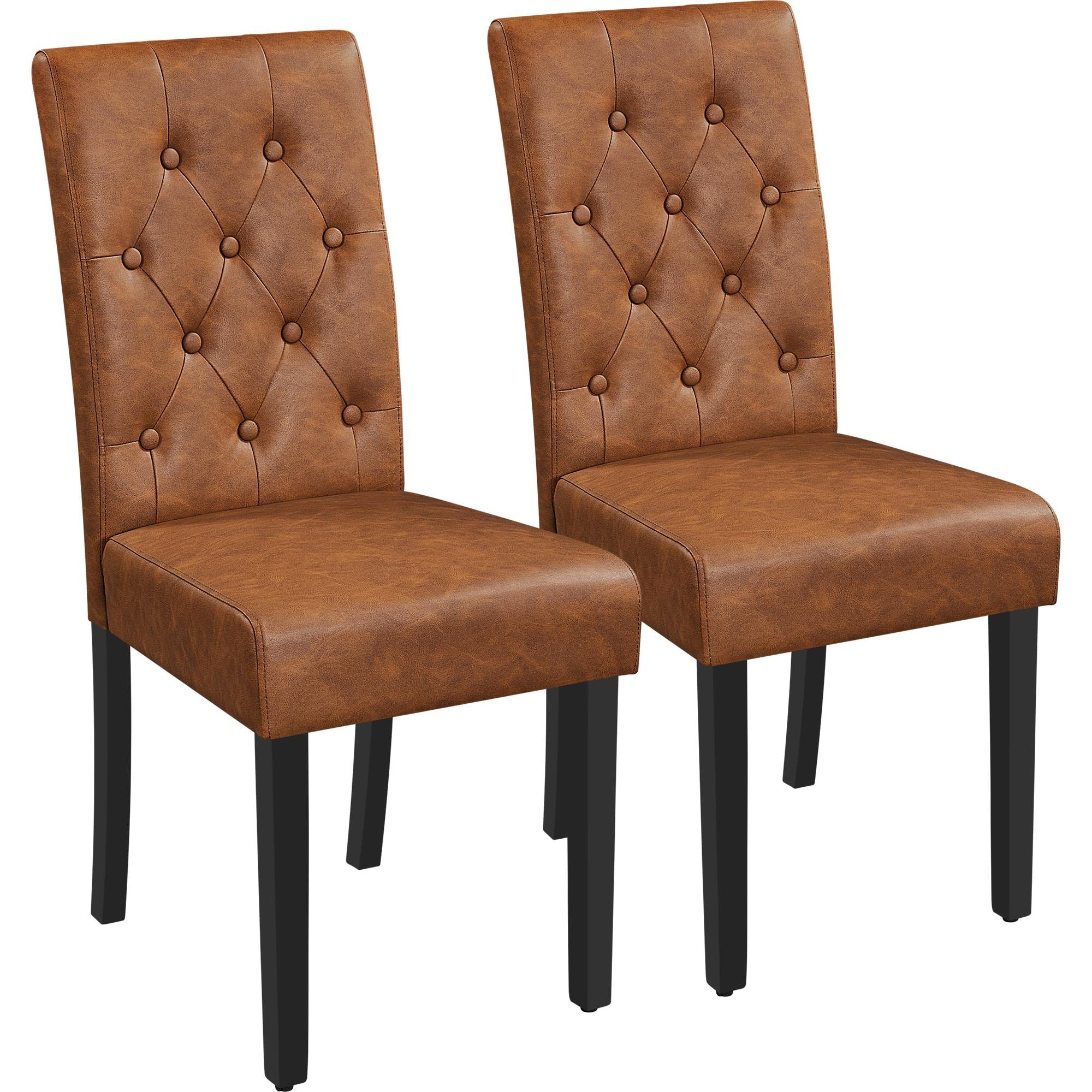 Yaheetech Modern Dining Chairs Set of 2 Kitchen Chairs Faux Leather with Solid Wood Legs Button Tufted Backrest for Dining Room and Home, Retro Brown