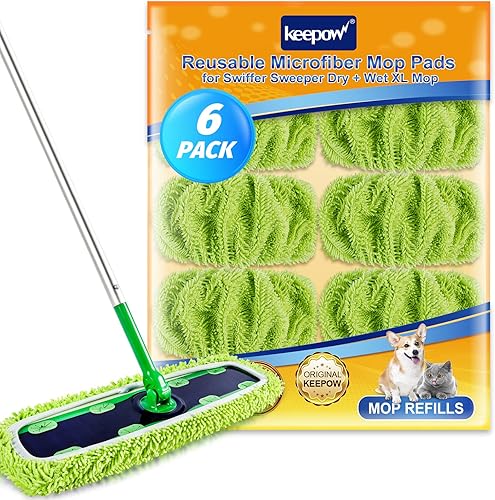 KEEPOW Paños de limpieza en secohúmedo XL para barredora Swiffer XL, reutilizables y lavables, almohadillas de microfibra para limpieza de suelos de