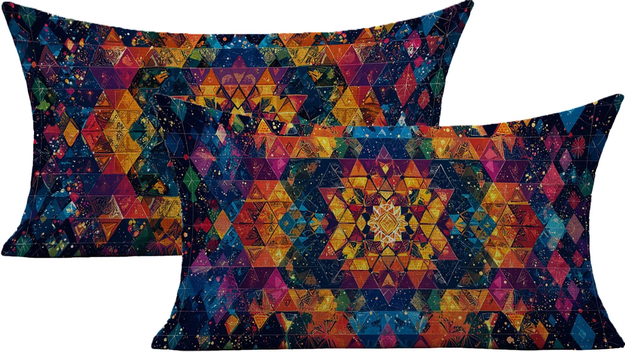 Housse de coussin extérieur imperméable 50x70 anti-tache jaune et bleu lot de 2