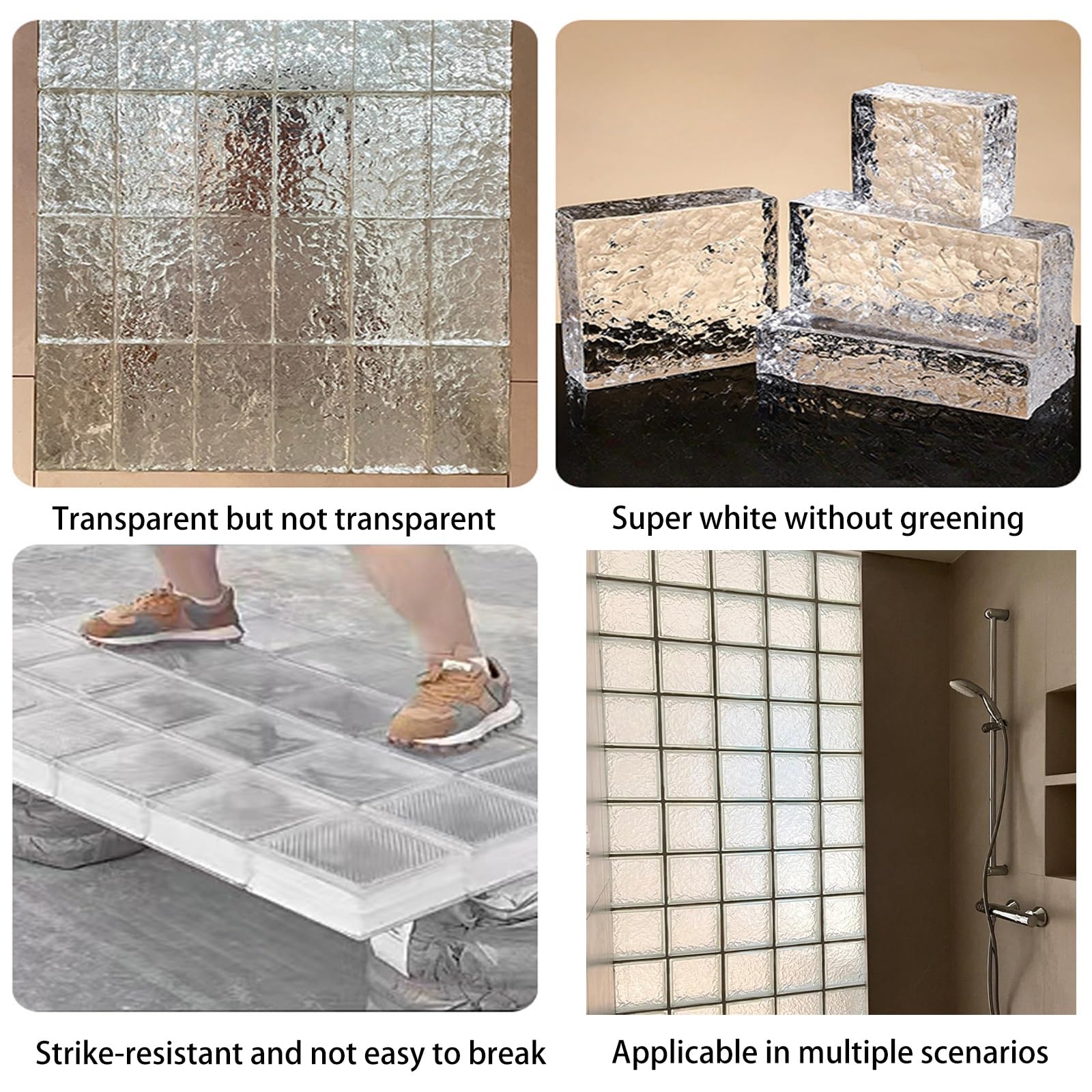 7.8 * 3.9 * 1.9in Glass Blocks ，Transparent Solid Glass Bricks，Decorative Partition Wall，for Room Divider Partition，Architectural Decoration，bar，Hotel(G)
