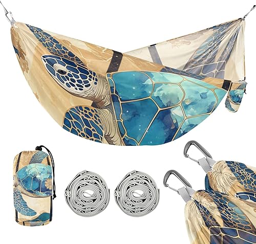 Miniatura 2 de Hamacas de tortuga bohemia azul con capacidad de 330 libras con cuerda para colgar, hamaca de tela para interiores y exteriores, patio, macas