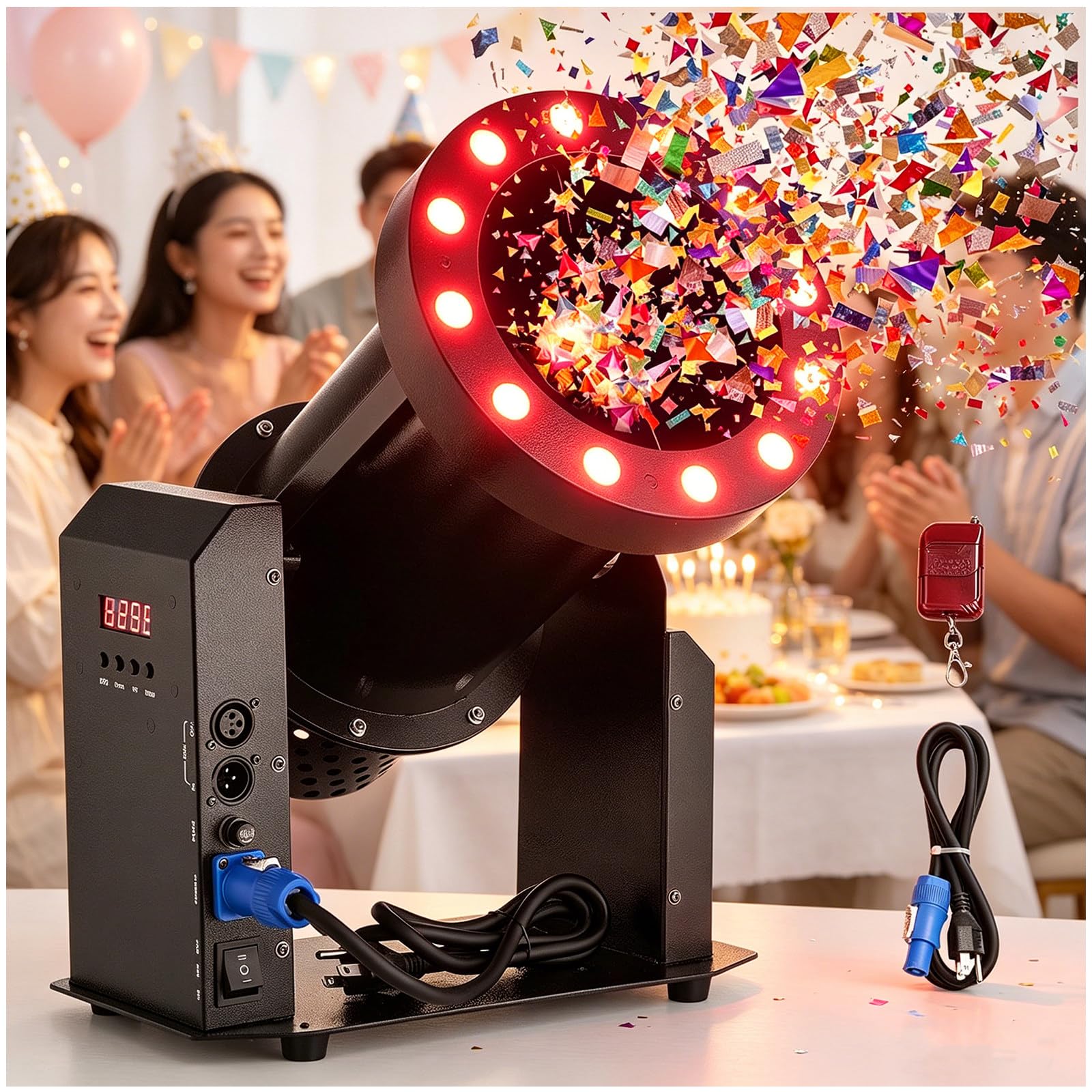 ZEEKYFOR Electric Confetti Machine, 1500W Powerful Confetti Cannon Launcher, Manual & Remote Control, for Wedding Christmas Party Event Show Stage Nightclub