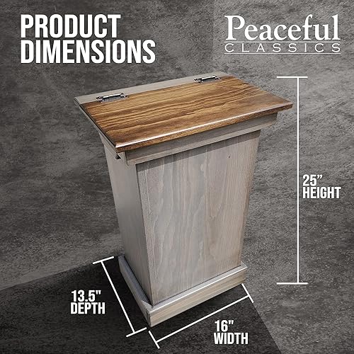 Miniatura 7 de Peaceful Classics Armario de basura de madera, acabado de peltre, capacidad de 36 cuartos de galón, madera de pino hecha a mano Amish, diseño de