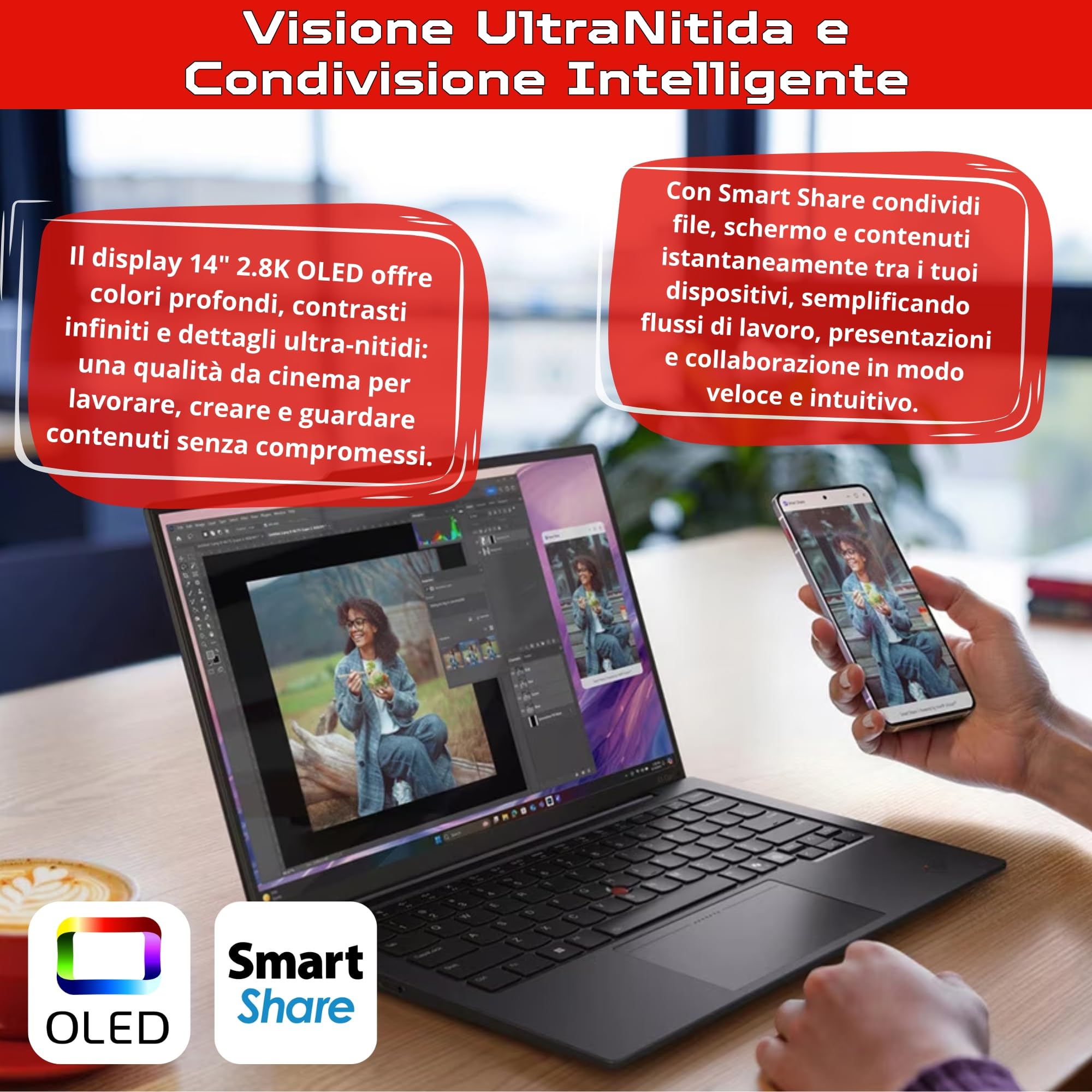 Lenovo Notebook Business ThinkPad X1 Carbon Gen 13 Aura Edition, Intel Core Ultra 7-258V, NPU, Display OLED 14" 2.8k 32GB LPDDR5x, NVMe Windows 11 Pro + Office 2024, Docking Station 10-in-1 Inclusa