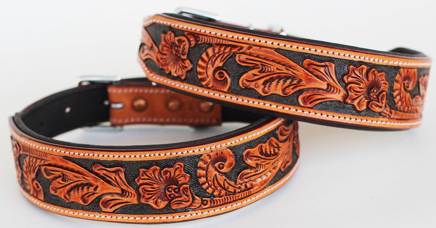 Pro Rider Hand Tooled Dog Puppy Collar Cow Leather Challenger Made USA 6022A