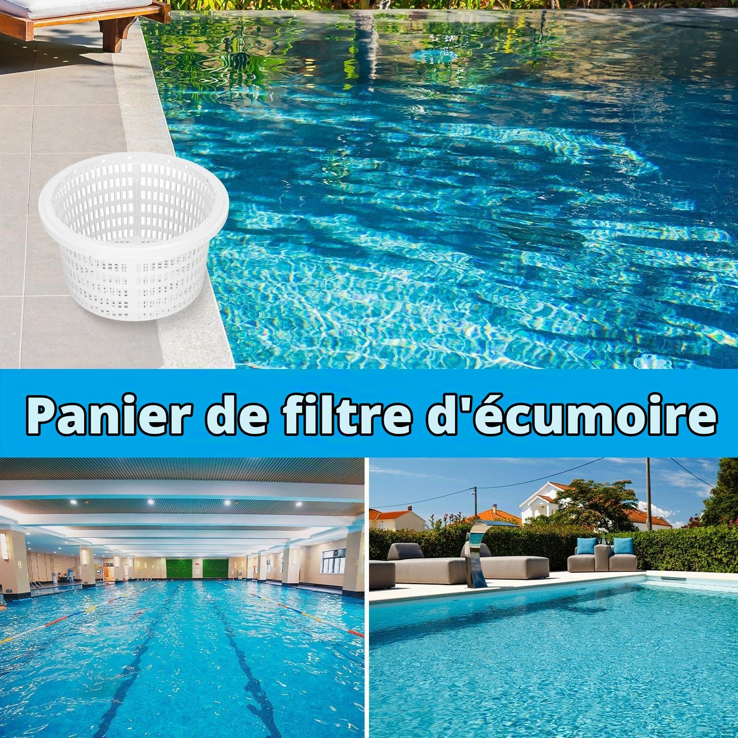 Panier D'écumoire, Panier Skimmer de Remplacement, Filtre Nettoyage Crépine en Plastique SP1091LX (18x19x10cm)