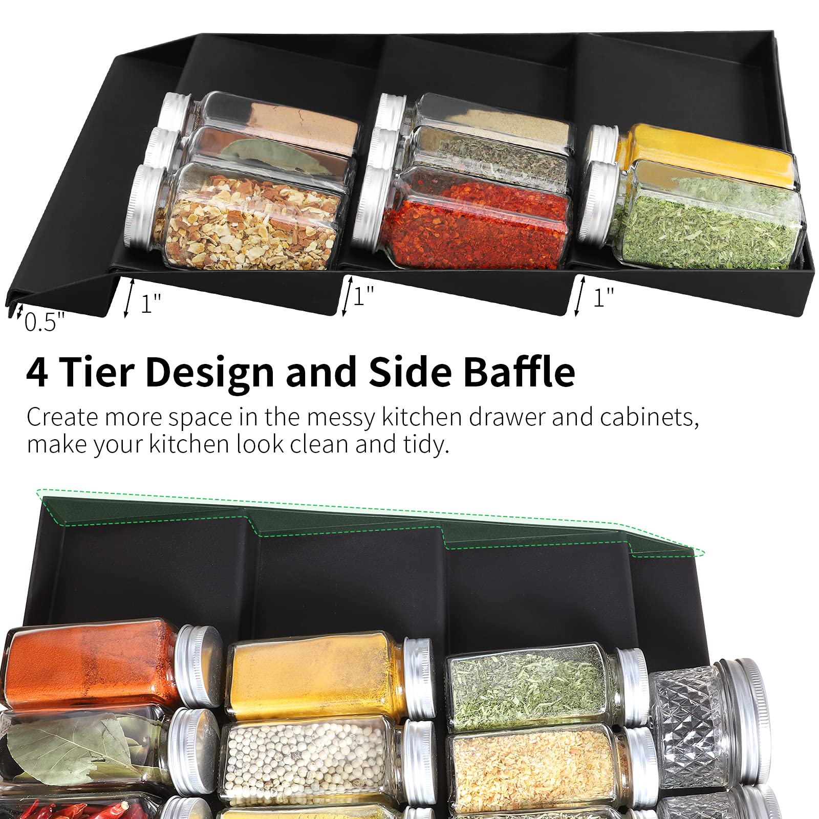 Adjustable Spice Rack, Expandable Plastic Tray Drawer Organizer 12" to