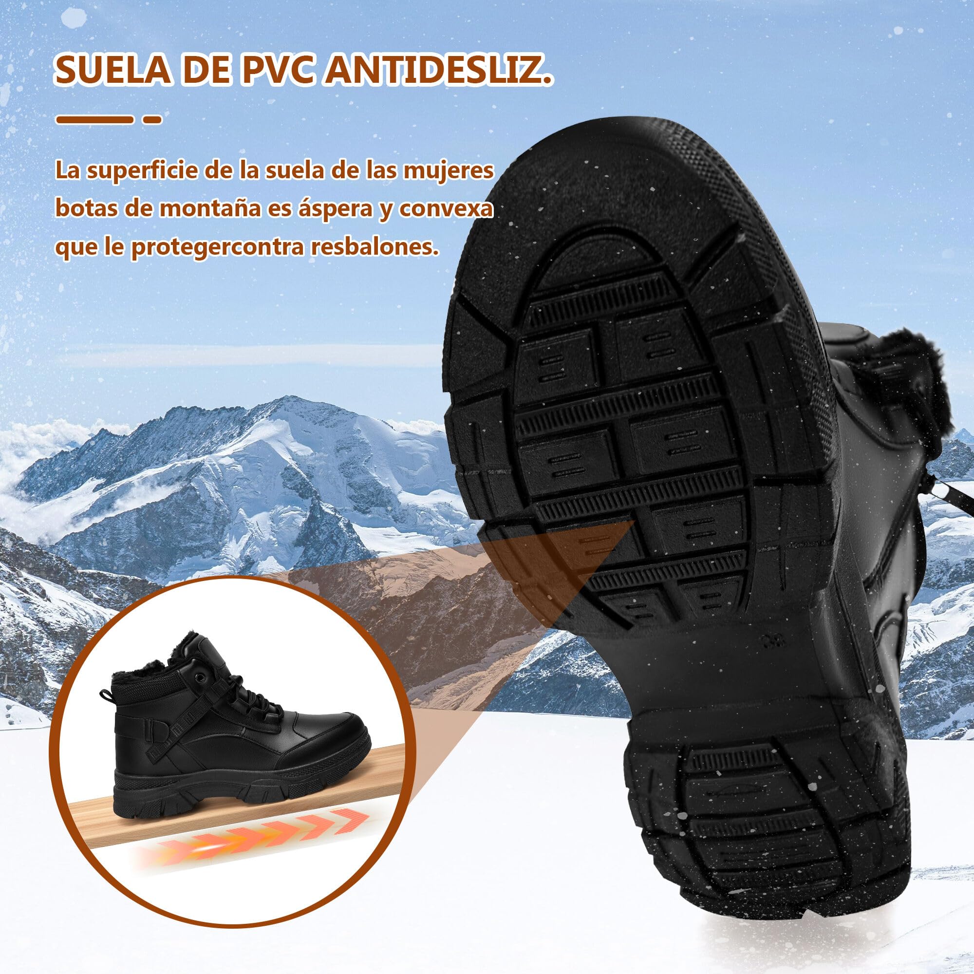 GLAMORA Botas de Nieve para Mujer, Botines de Invierno Impermeables con Forro de Pelo, Plataforma, Suela de Goma Antideslizante, Cremallera Lateral, Cordones y Suela Gruesa