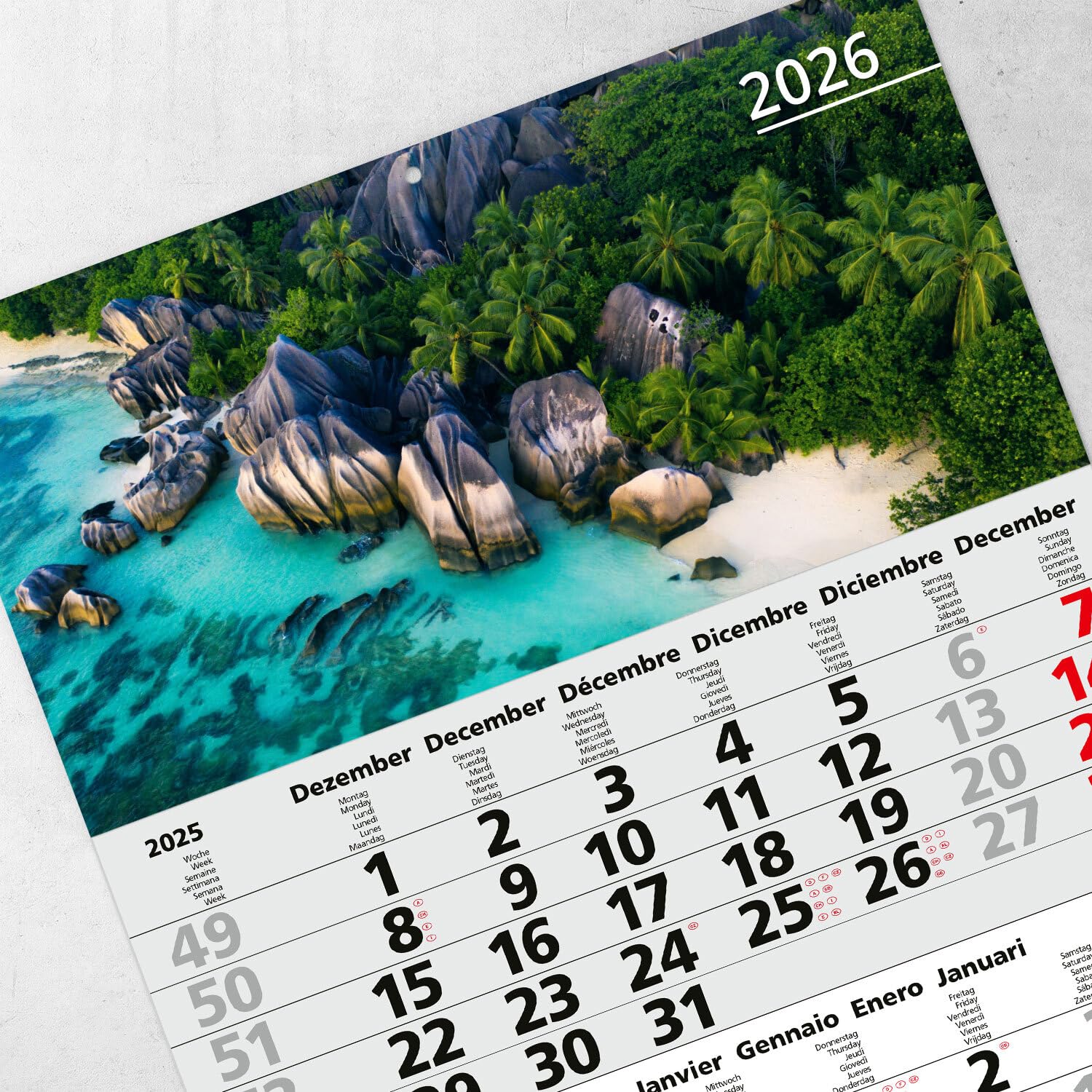 Timr 3-Month Calendar 2026 Year Overview – 53 cm – International