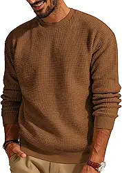 Camisola de malha térmica de manga comprida com textura de waffle para homem, camisola de malha casual para outono e inverno